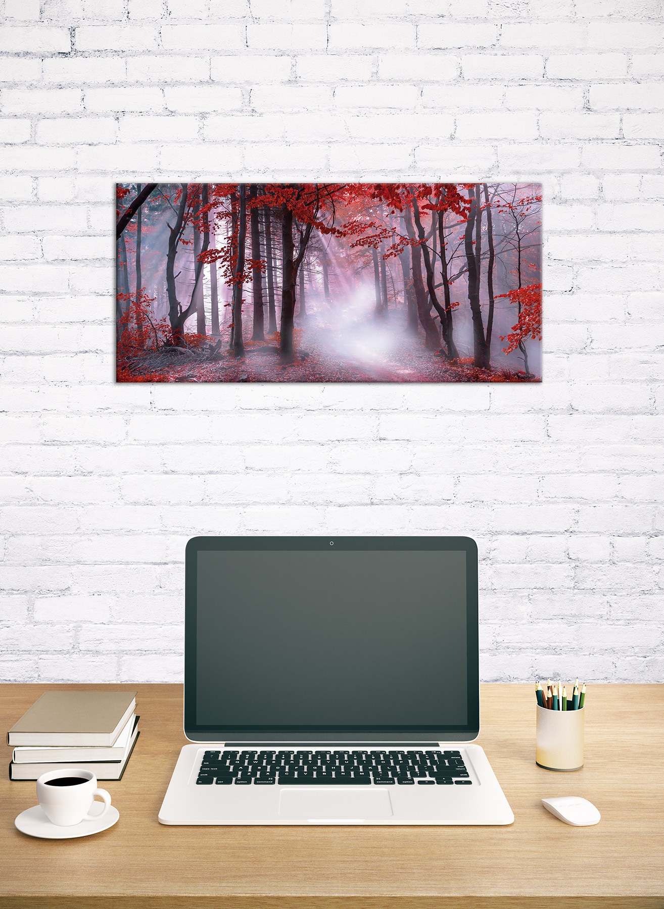 Bönninghoff Leinwandbild »Wandbild NEBEL IM HERBSTWALD 33x70 cm – Leinwandbild Keilrahmen Deko« Wald 1 Stk. tlg. auf Keilrahmen gespannt