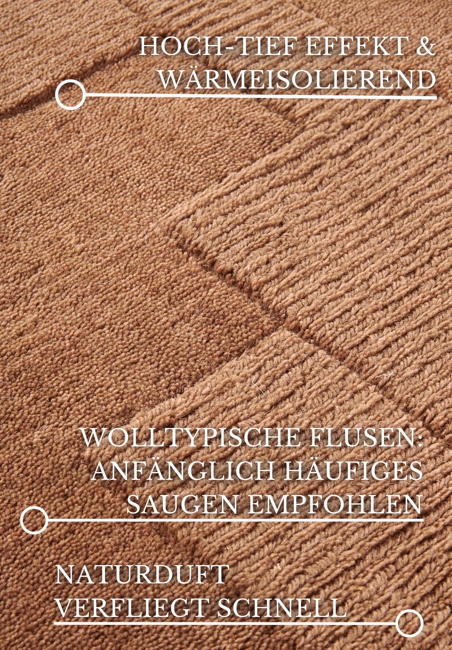 Wollteppich VILLEROY & BOCH "Wilhelmine", braun (kupfer, braun), B:120cm H:10mm L:170cm, Wolle, Teppiche, Läufer, handgewebt, Wolle, Natur, Wohnzimmer, Geometrie, Boho 3