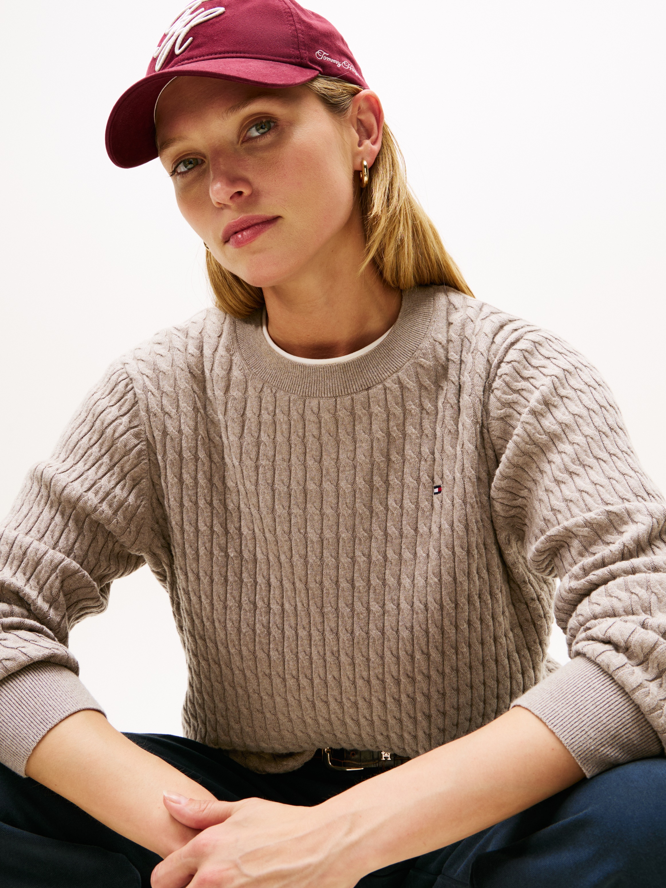 Tommy Hilfiger Rundhalspullover "CO CABLE C-NK LS SWEATER" mit Zopfmuster günstig online kaufen