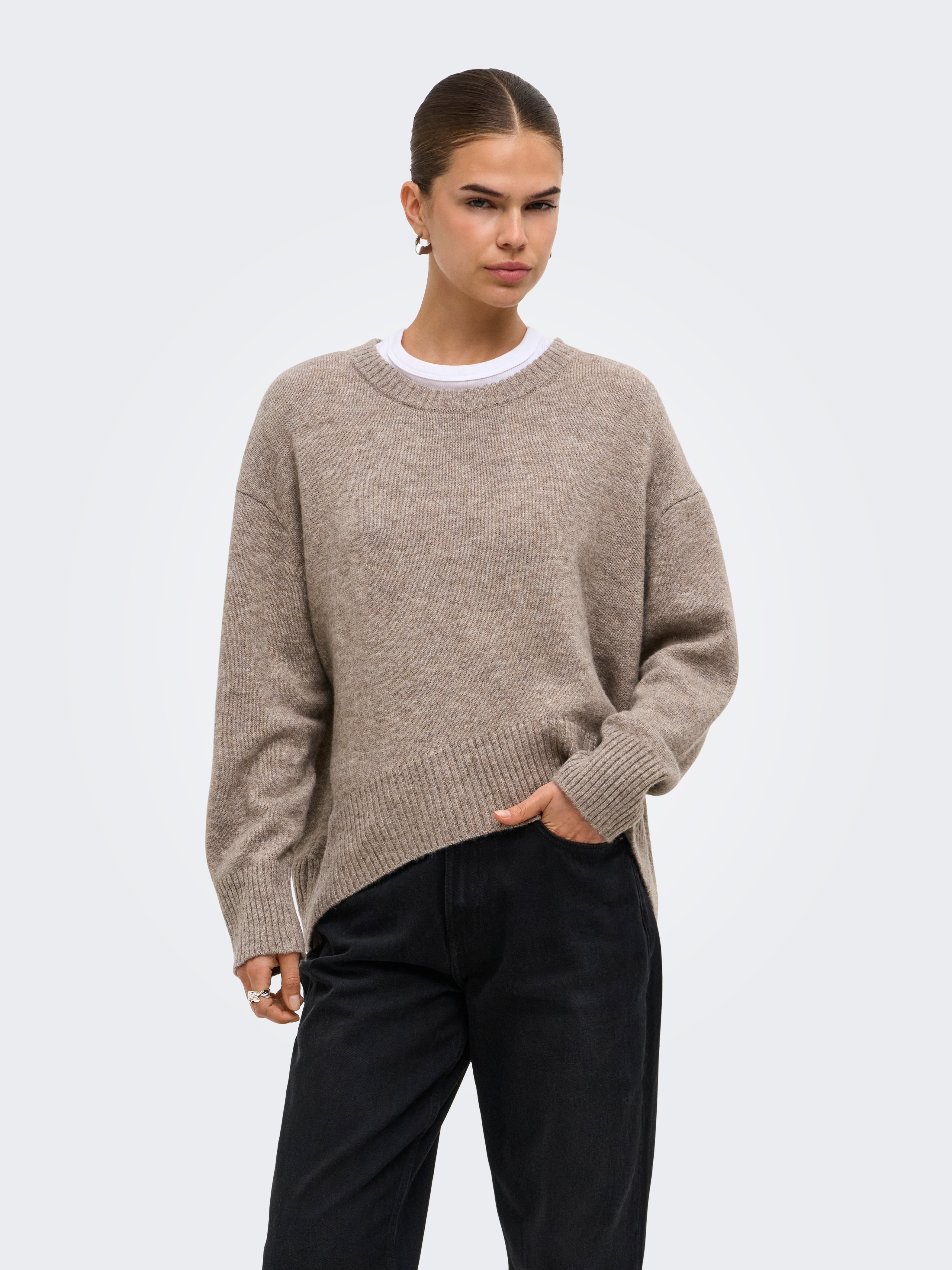ONLY Rundhalspullover "ONLALIVIA LS HIGH-LOW O-NECK NOOS KNT" Materialmix, regular fit