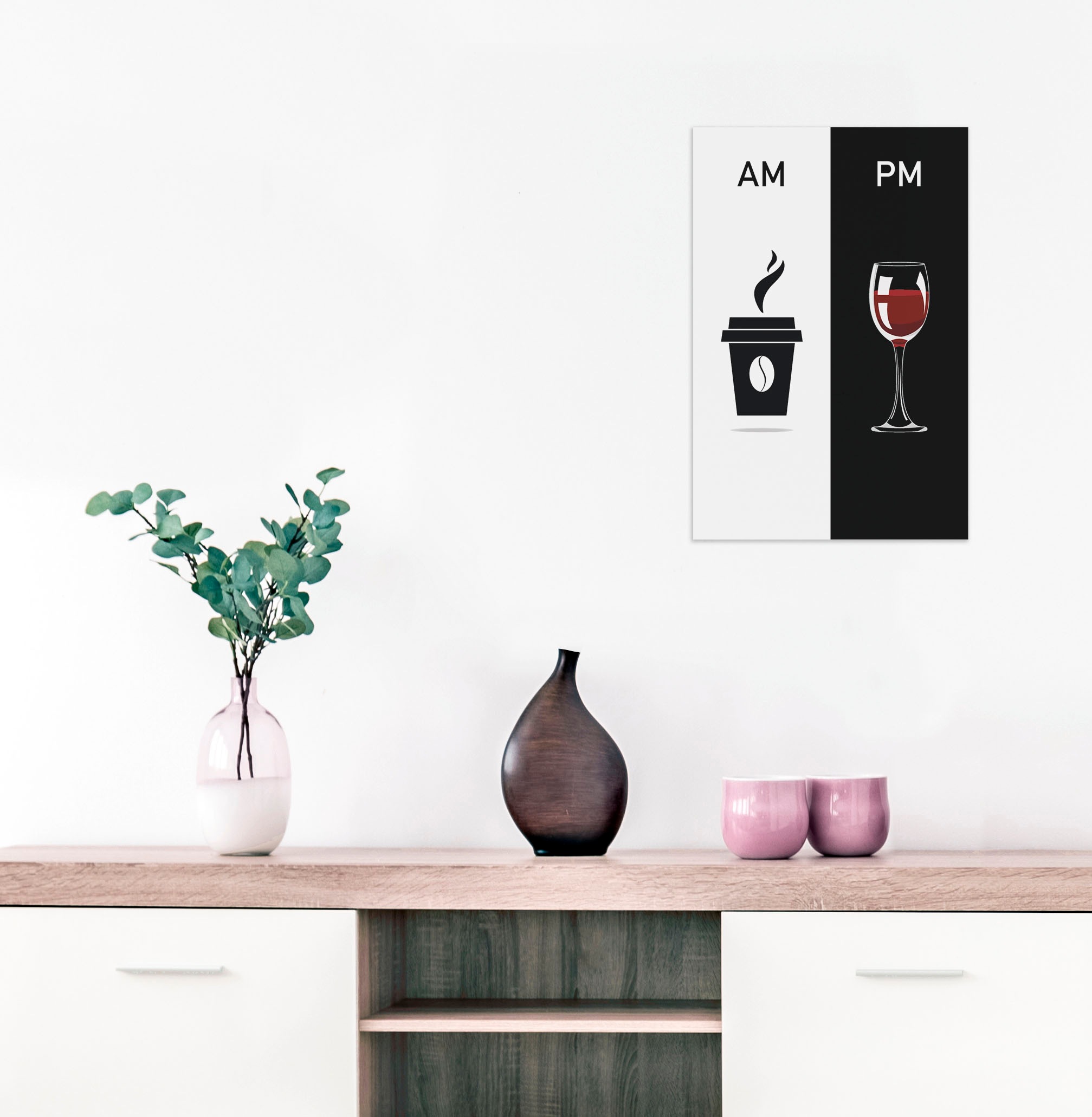 queence Wanddekoobjekt "AM PM - Kaffeebecher und Wein", Stahlschild, Blechs günstig online kaufen