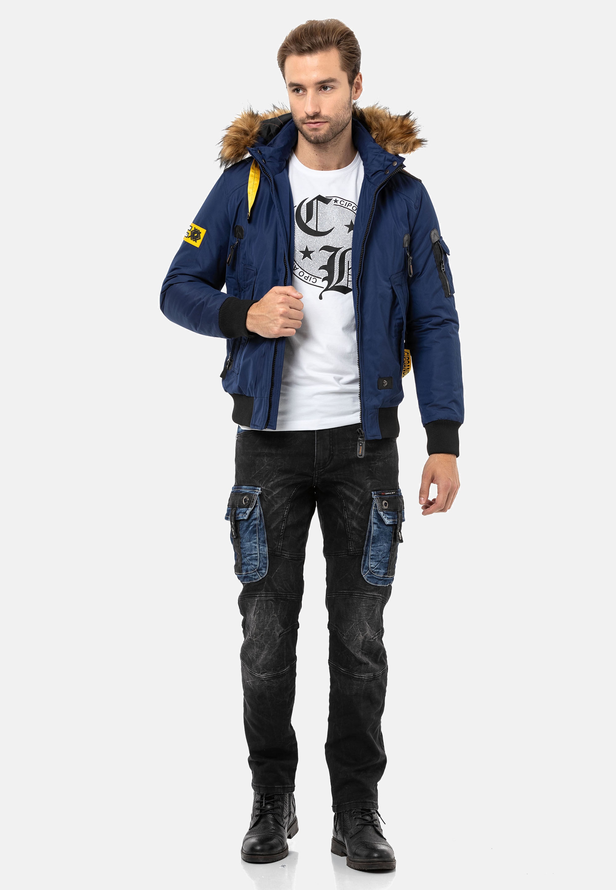 Cipo & Baxx Winterjacke »Jacke«, mit Kapuze, mit Kapuze und Kunstfellbesatz