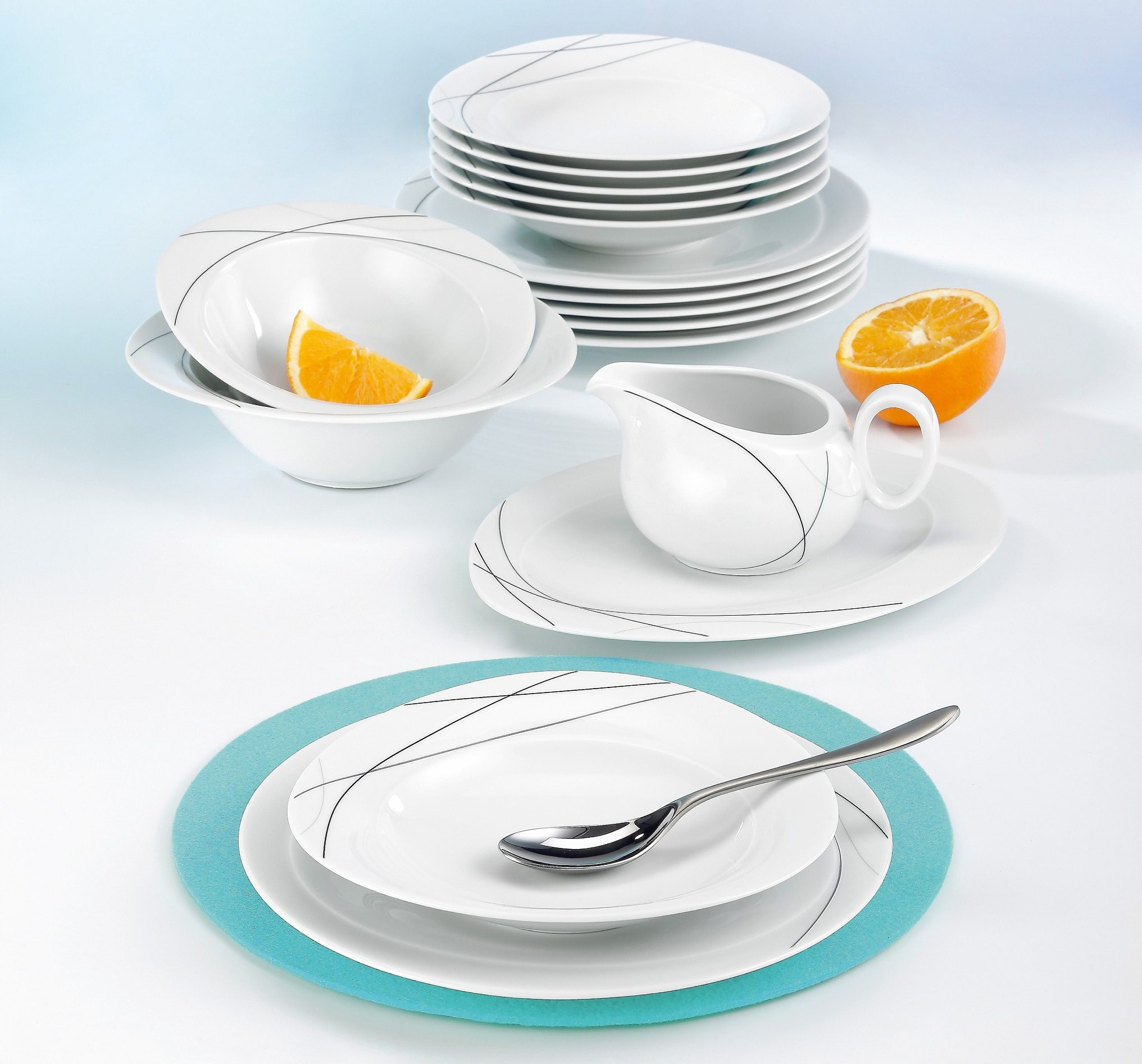 Seltmann Weiden Tafelservice »Geschirr-Set, Service Trio Highline«, (Set, 16 tlg.), Teller-Set, Suppenteller, Made in Germany, 16 Teile, für 6 Personen