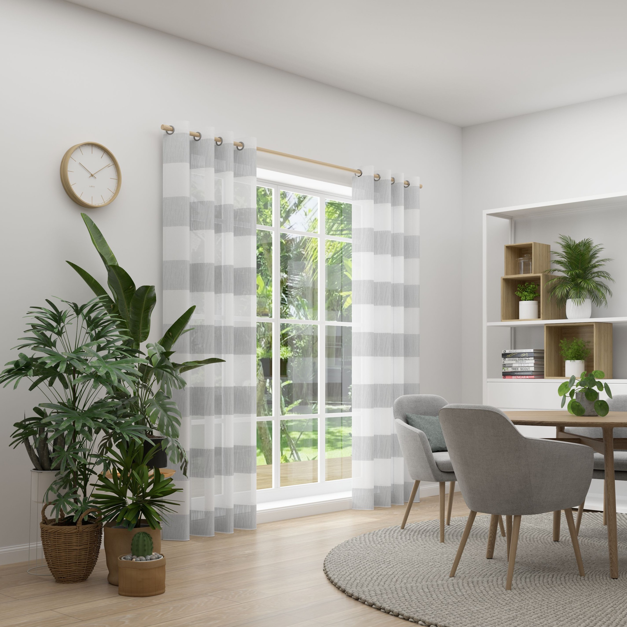 Vorhang NEUTEX FOR YOU, B:144cm H:245cmgrau, Polyester, Wohnzimmer, Gardinen, "RIVA", Blockstreifen, grafisches Linienmotiv