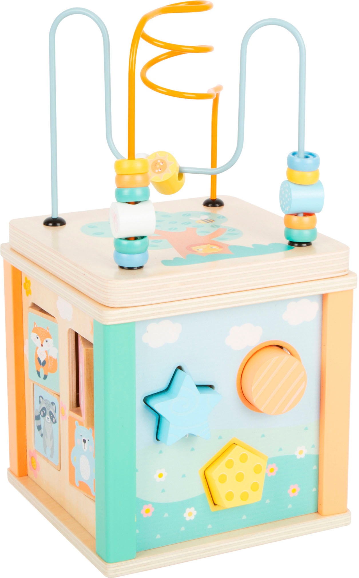 Motorikwürfel SMALL FOOT "pastell", bunt, Motorikspielzeug, BabyB:15cm H:30cm T:15cm, Holz, Kunststoff, Metall, B:15cm H:30cm T:15cm
