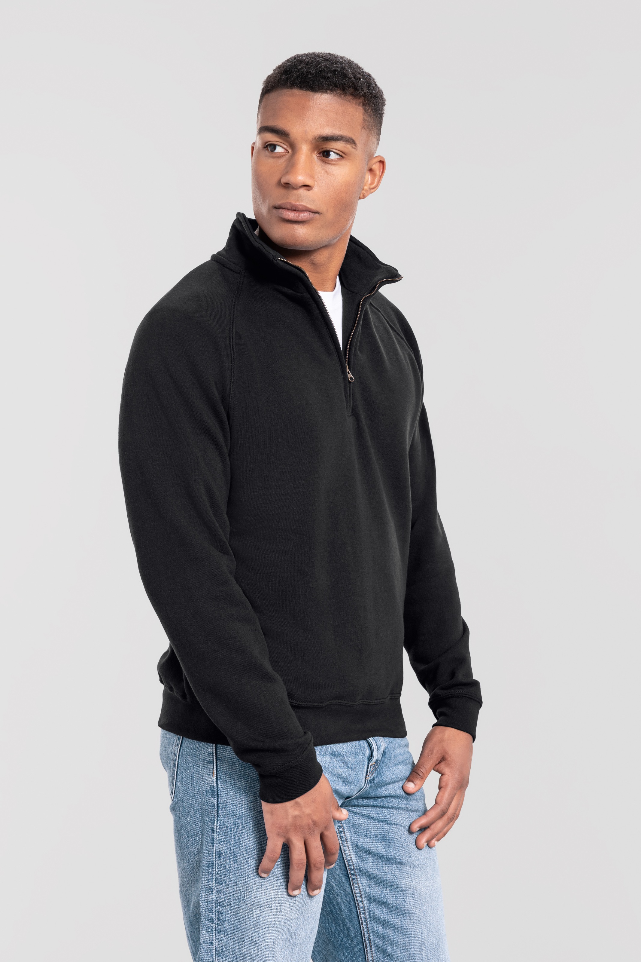 Fruit of the Loom 1100000002199 »Iconic Premium Zip Neck Sweat«, melierte Optik, aus Baumwolle und Polyester, in normaler Länge
