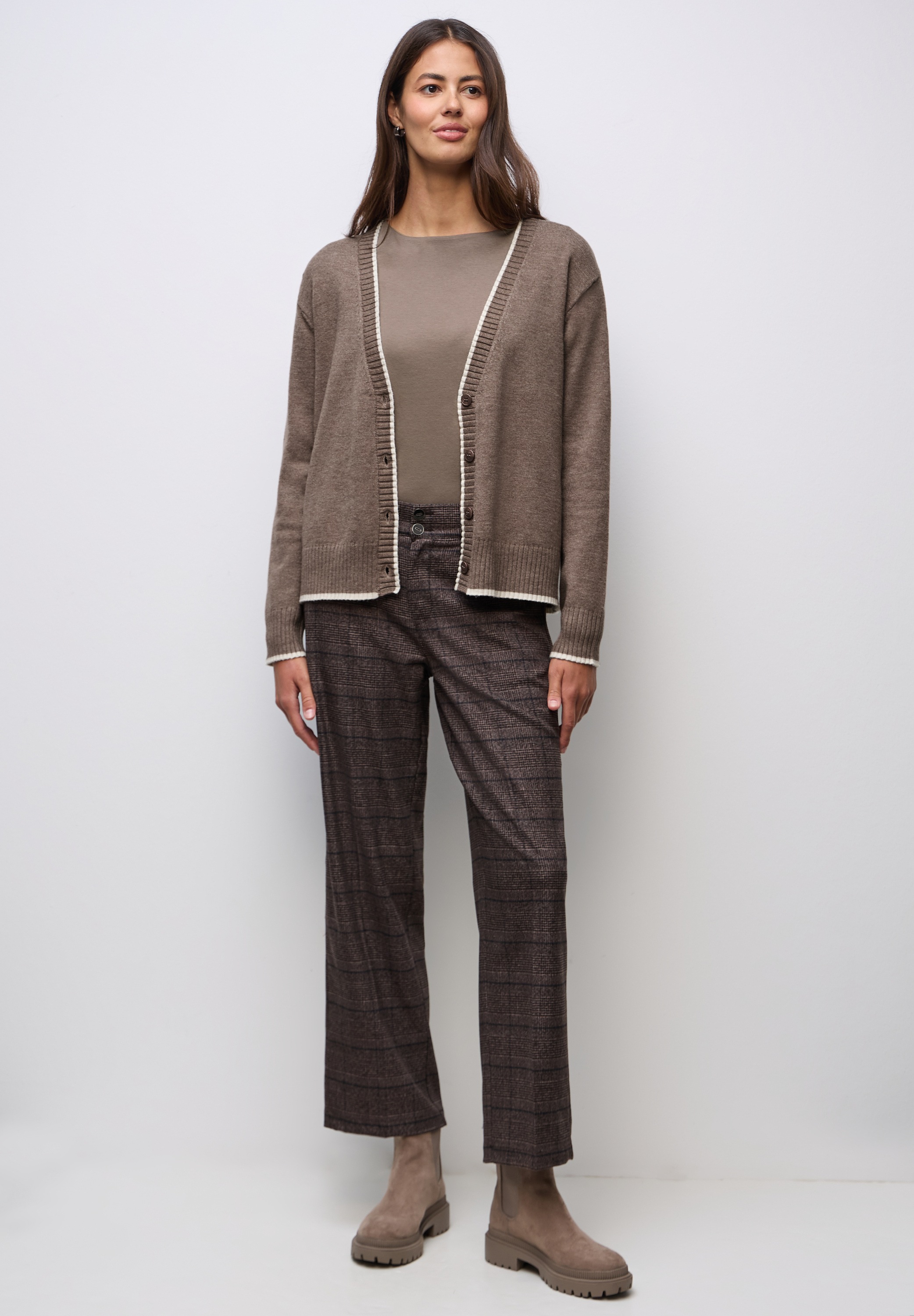 Cardigan STREET ONE, Damen, Gr. 40, silk braun meliert, Stoff, 30% Polyester, 29% Polyacryl, 21% Viskose, 20% Nylon, unifarben, normal normal, V-Ausschnitt, Rippbündchen, Strickjacken, mit V-Ausschnitt 2