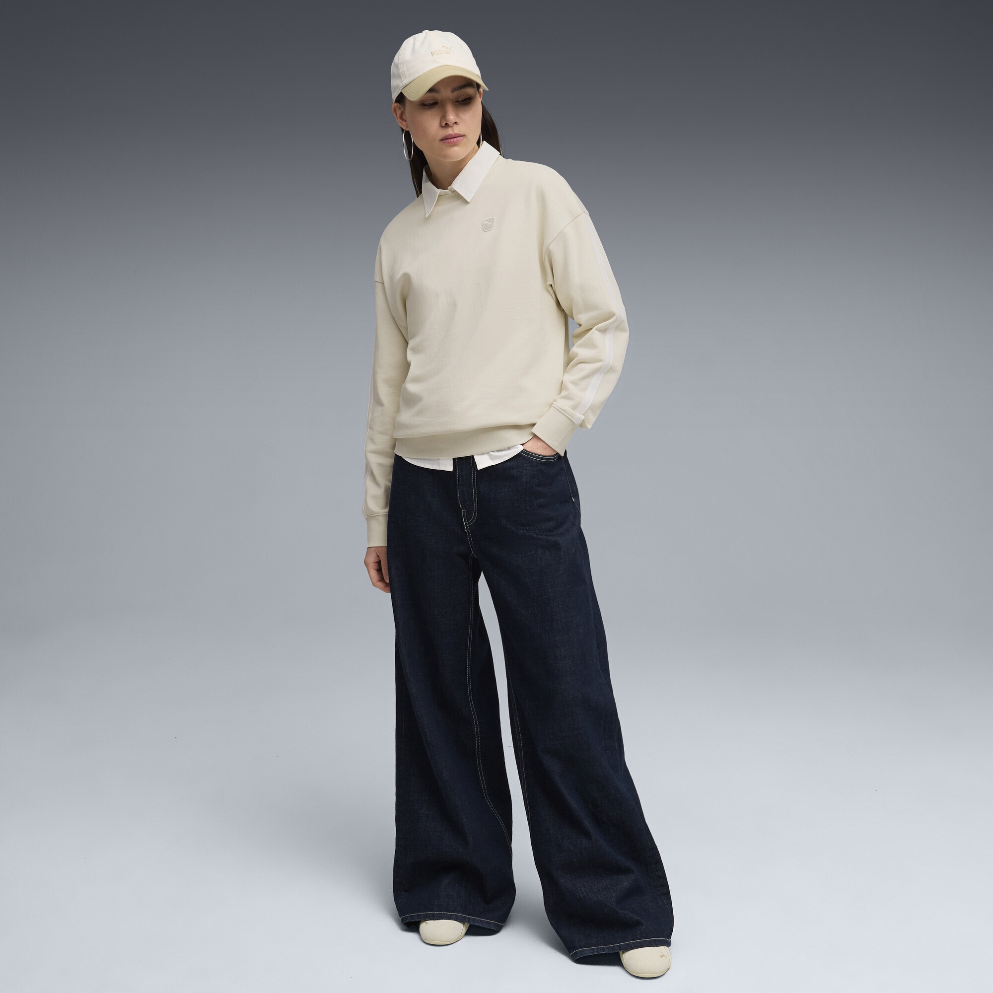 Langarmshirt PUMA "CLASS RELAXED HALF-ZIP CREW", Damen, Gr. XL, alpine snow, Sweatware, Obermaterial: 68% Baumwolle, 32% Polyester, unifarben, relaxed fit kurz, Shirts Langarmshirt, mit Stehkragen, mit Reißverschluss, mit Eingrifftaschen 5