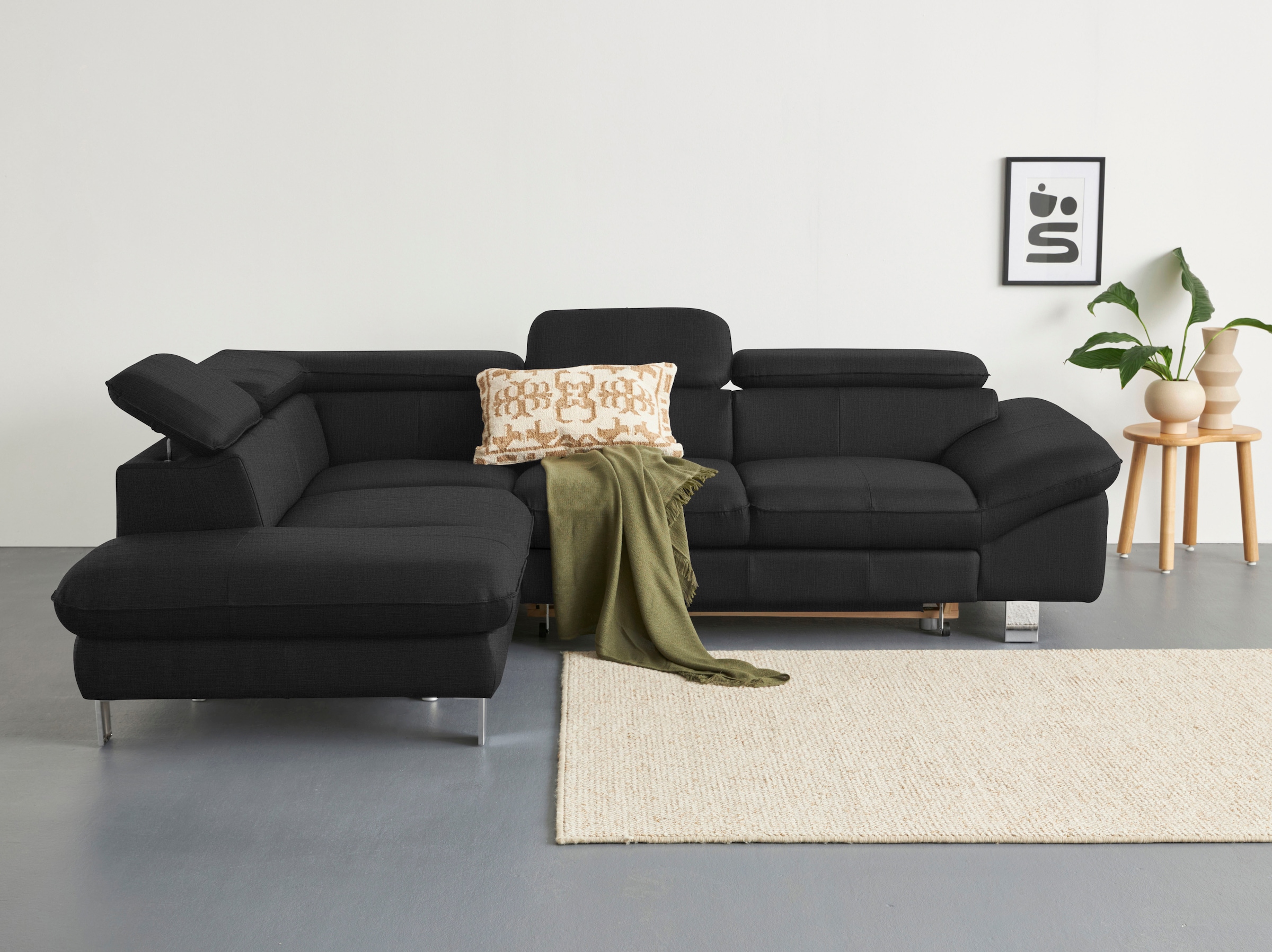 COTTA Ecksofa "Driver L-Form, B: 265cm, moderne Couch, Wellenunterfederung, inkl. 3 x" Kopfteilverstellung, optional Schlaffunktion & Bettkasten