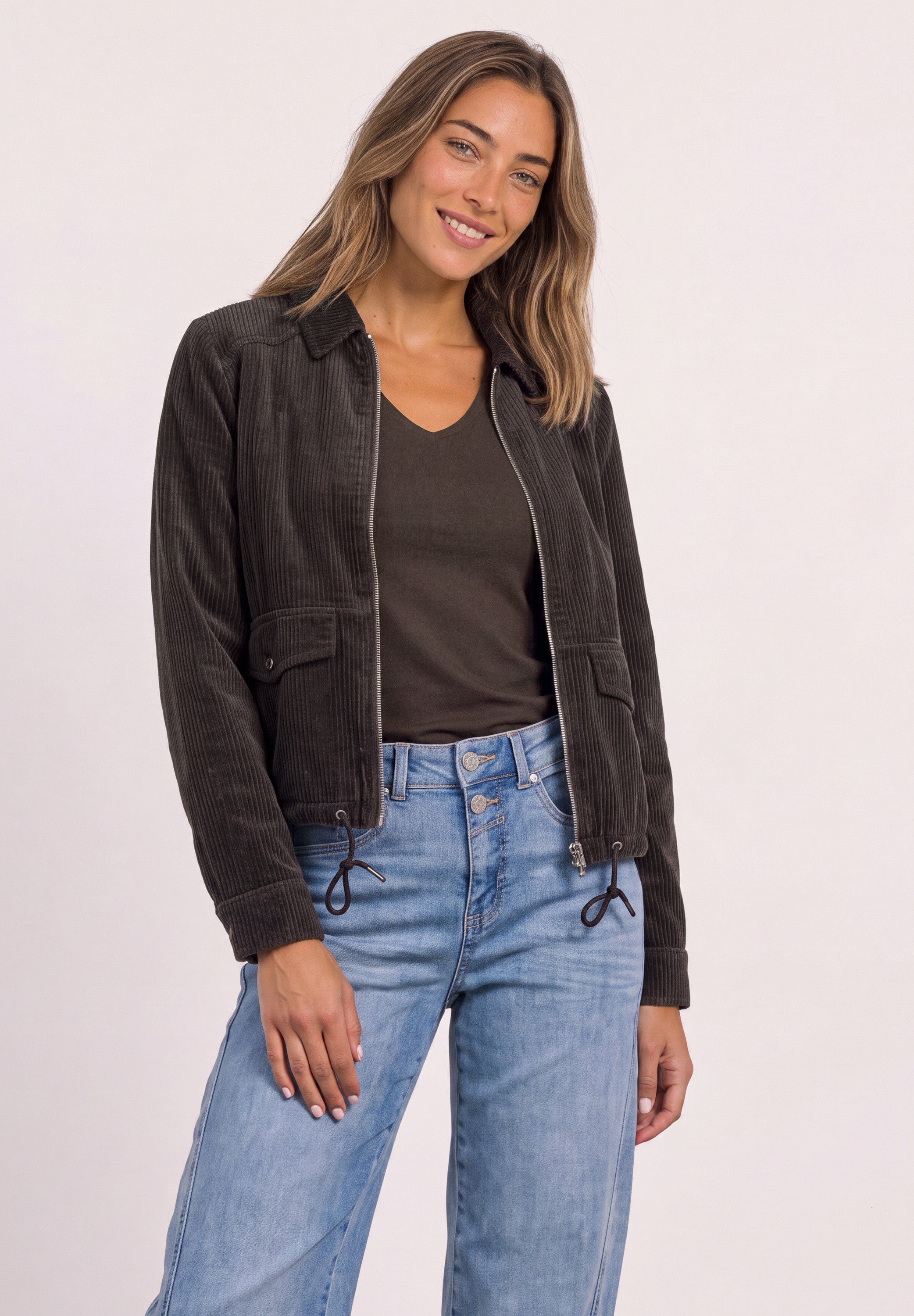 STREET ONE Cordjacke ohne Kapuze mit Tunnelzugsaum