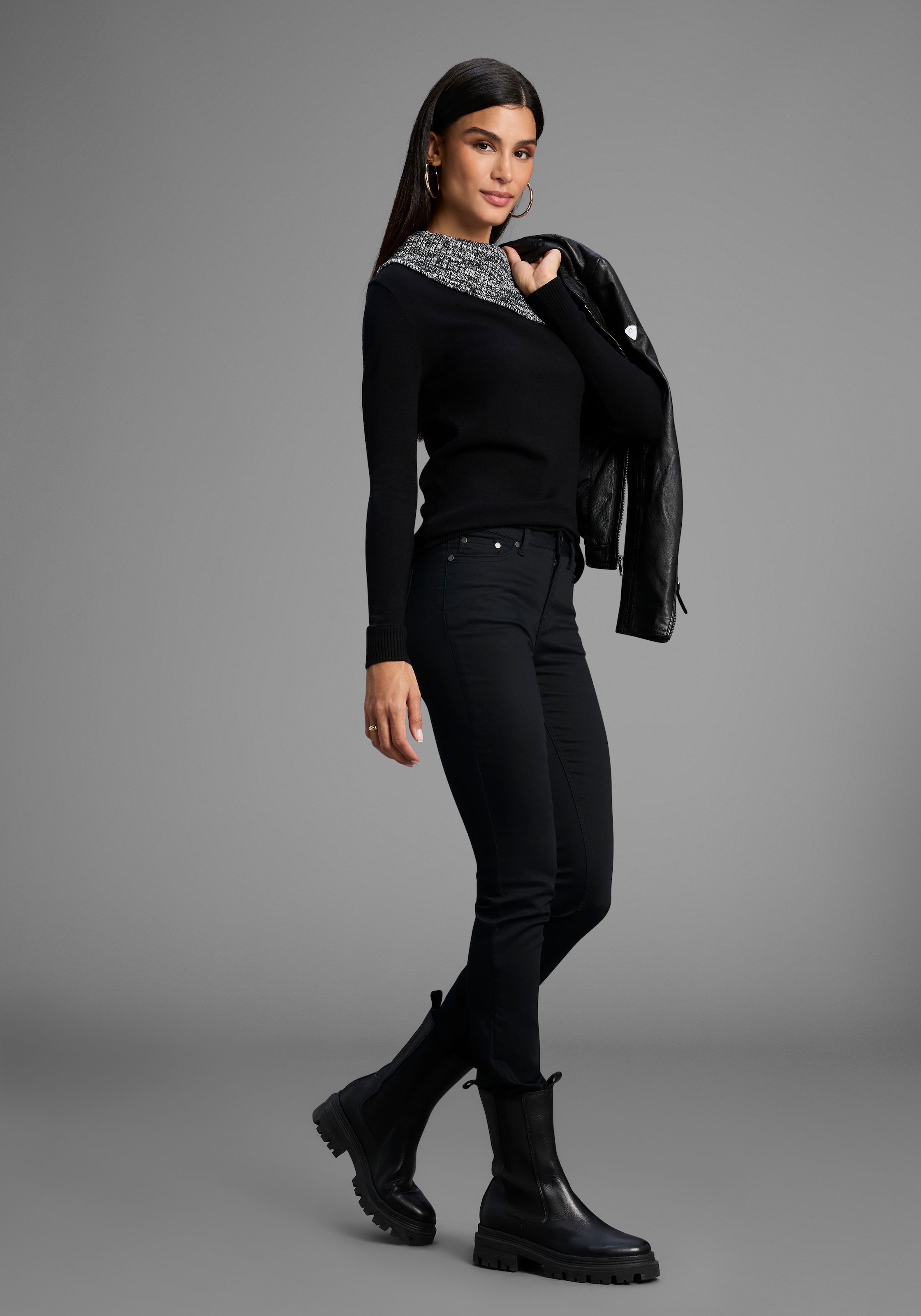 Bruno Banani Strickpullover mit offenem Rollkragen - NEUE KOLLEKTION