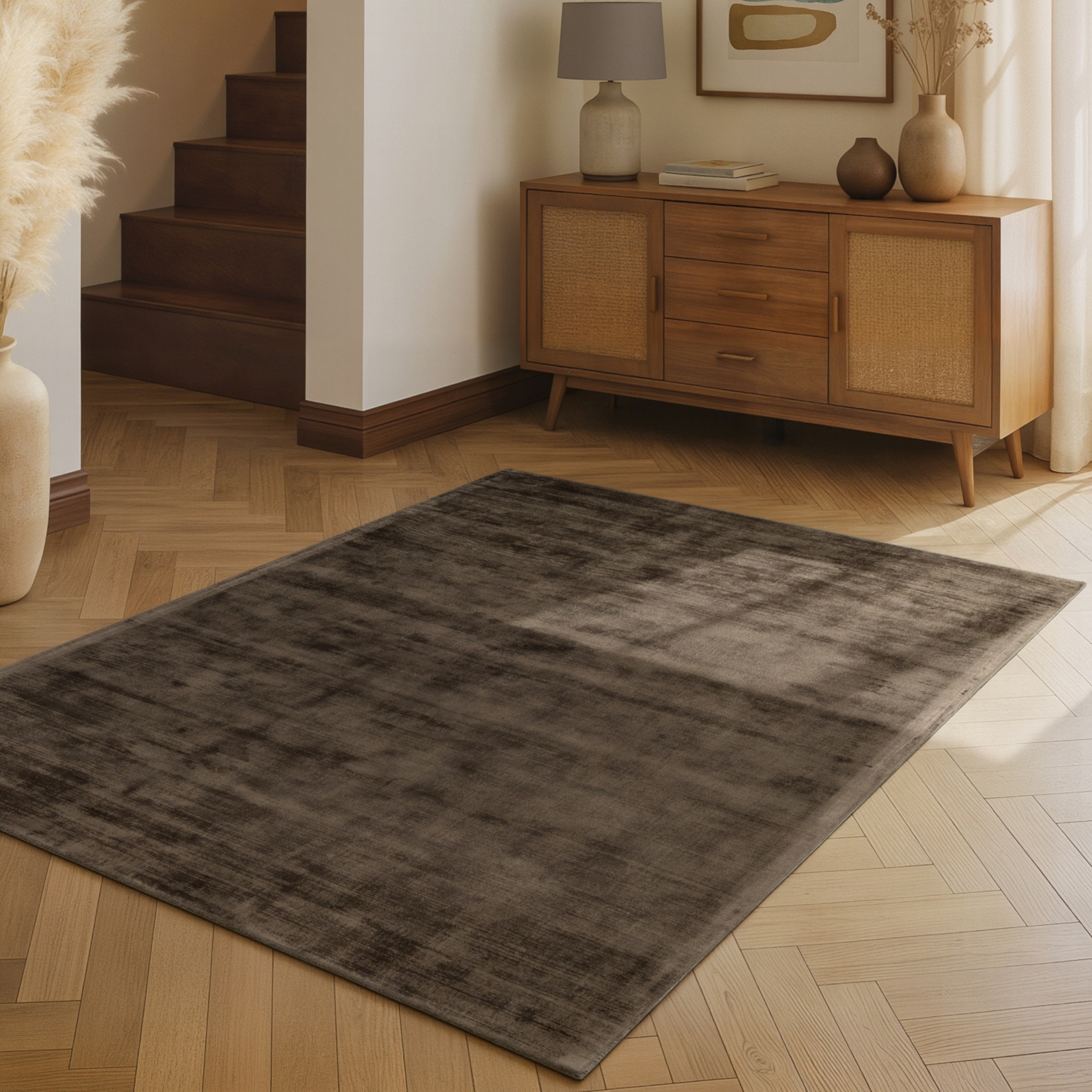 Teppich VIKOSA "Jane", braun, B:160cm H:10mm L:230cm, Viskose, Teppiche, Teppich, Dezenter Glanz, Weich, Seidenoptik, Viskose, Wohnzimmer, Schlafzimmer