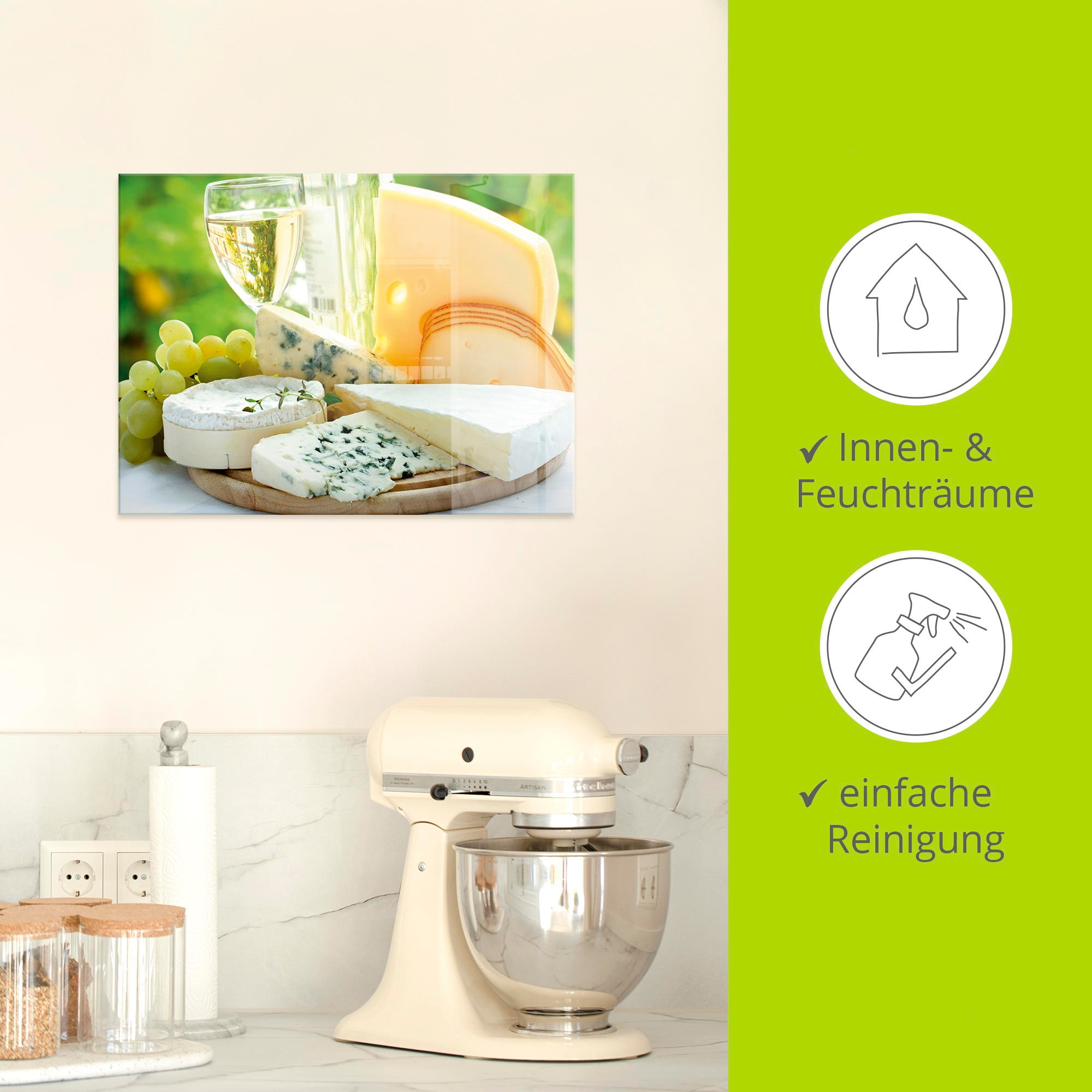 Artland Glasbild »Käse & Wein«, Lebensmittel, (1 St.), in verschiedenen Größen