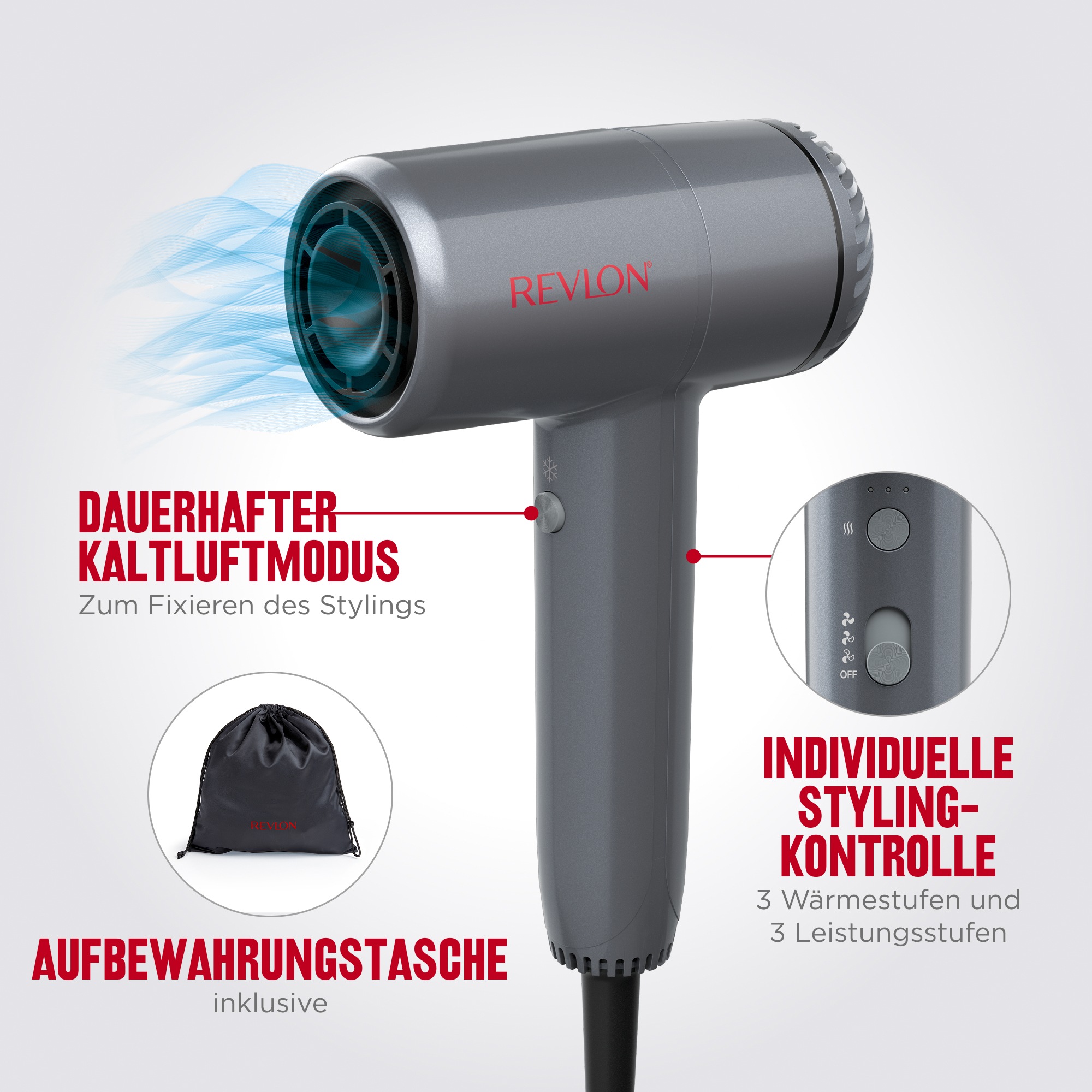 Revlon Haartrockner »One‑Step™ POWERMOVE - Technologie der nächsten Generation, RVDR5378E« 1.600 W 4 Aufsätze ultraleise & leicht bei doppelter Leistung; bürstenloser BLDC-Motor