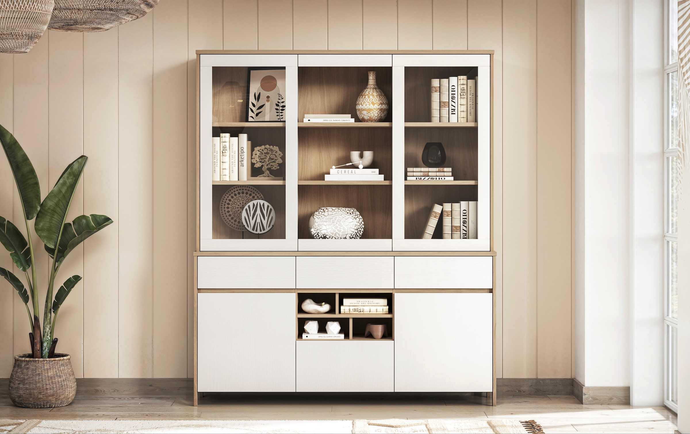 Home affaire Buffet "Stranda, Hochschrank im Scandi-Style, moderner Schrank günstig online kaufen