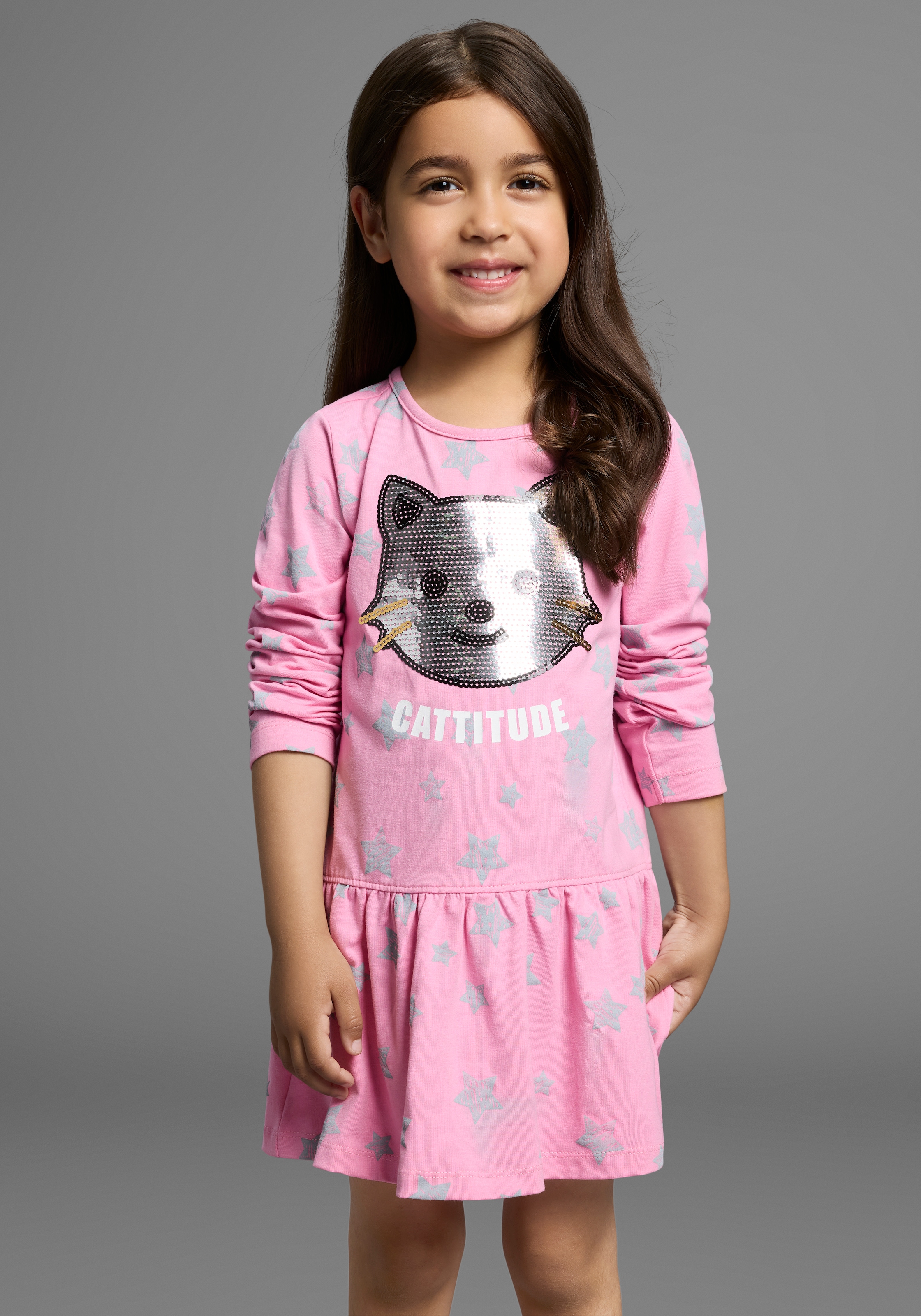 KIDSWORLD Jerseykleid "Kleid mit Pailletten" Shirtkleid mit süßer Paillettenapplikation