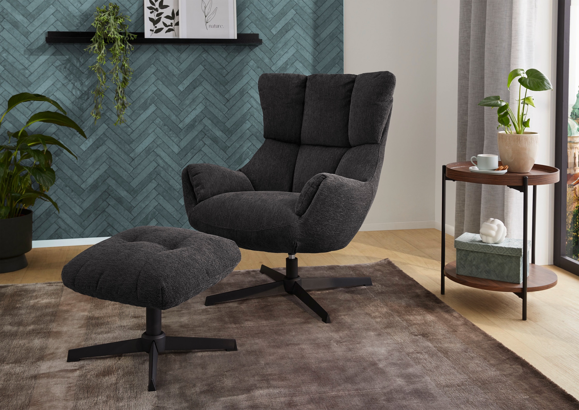 Jockenhöfer Gruppe Relaxsessel "Melania, B: 73 cm, Sitzhöhe: 45 cm" Set: mit Hocker, 360 Drehfunktion, kuscheliger Webstoff