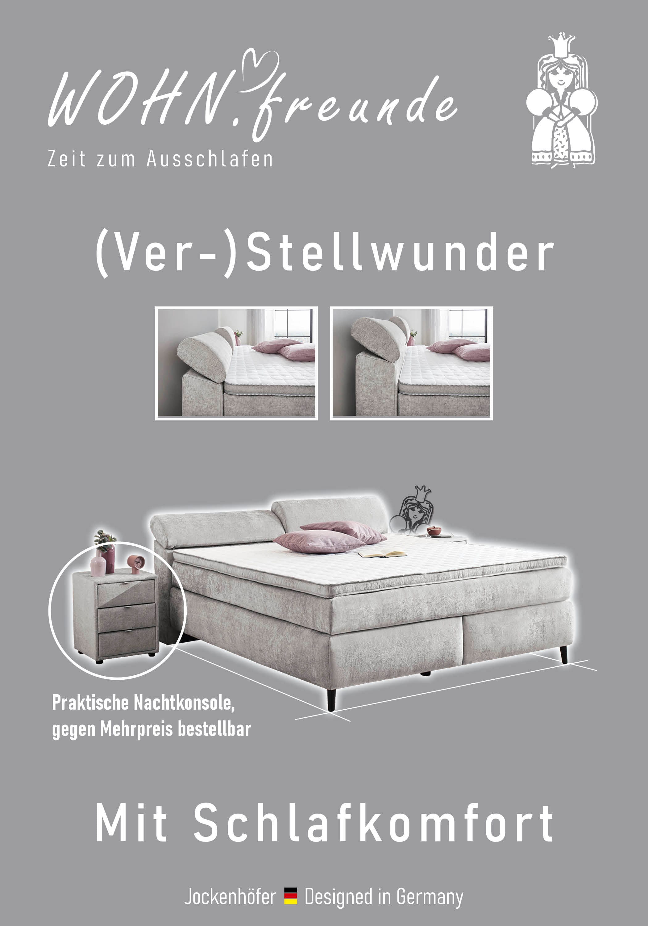 Jockenhöfer Gruppe Boxspringbett »Diva, inkl. 7-Zonen-TTFK-Matratze«, Kopfteil höhenverstellbar, KS-Topper