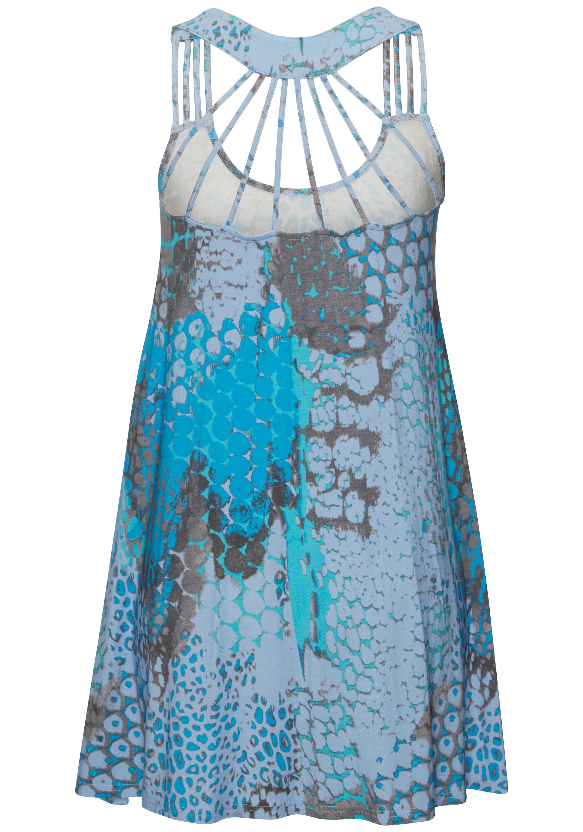 Buffalo Strandkleid, mit besonderem Trägerdesign und Alloverprint, Minikleid, Sommerkleid