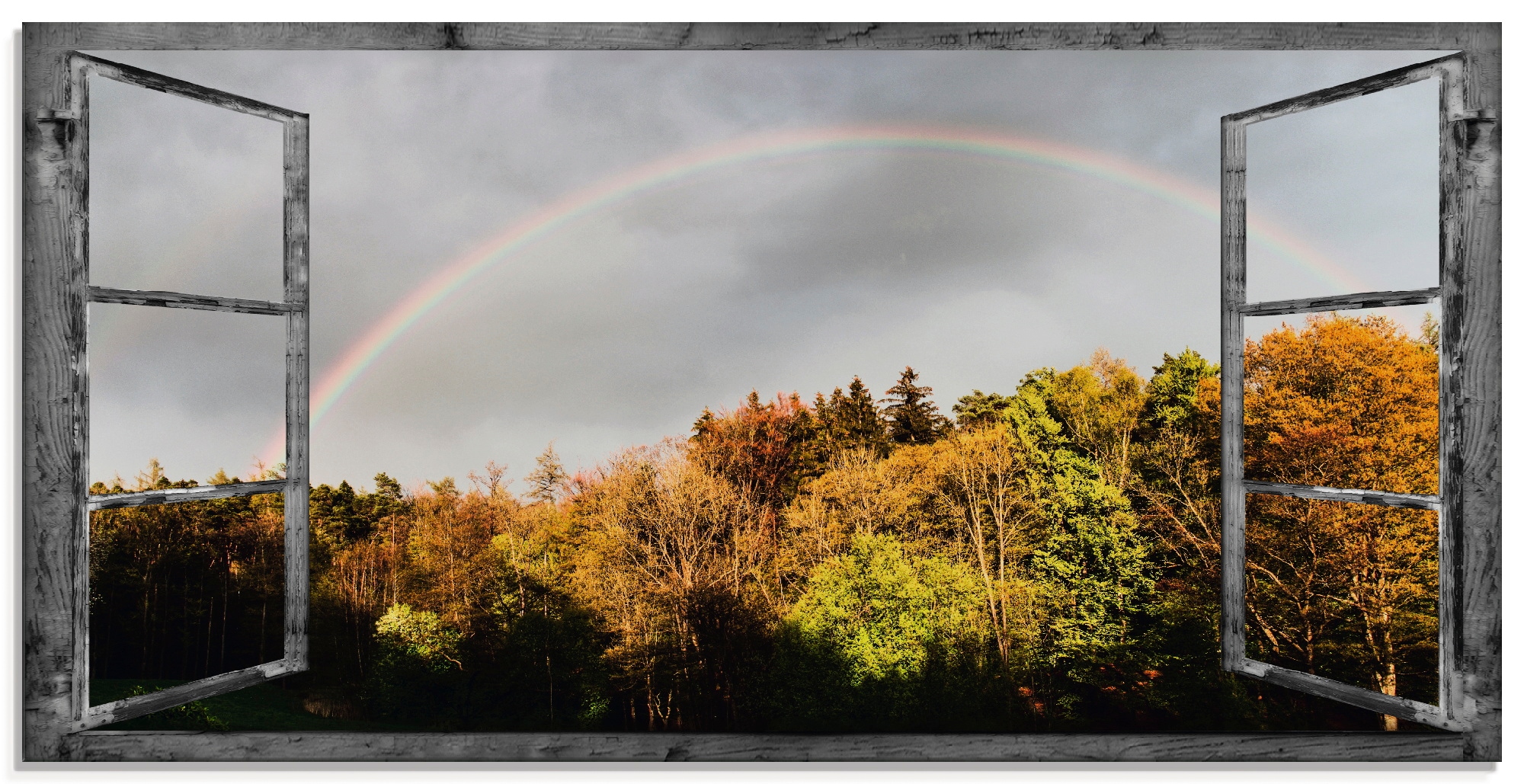 Artland Glasbild "Fensterblick - Regenbogen", Fensterblick, (1 St.), in verschiedenen Größen