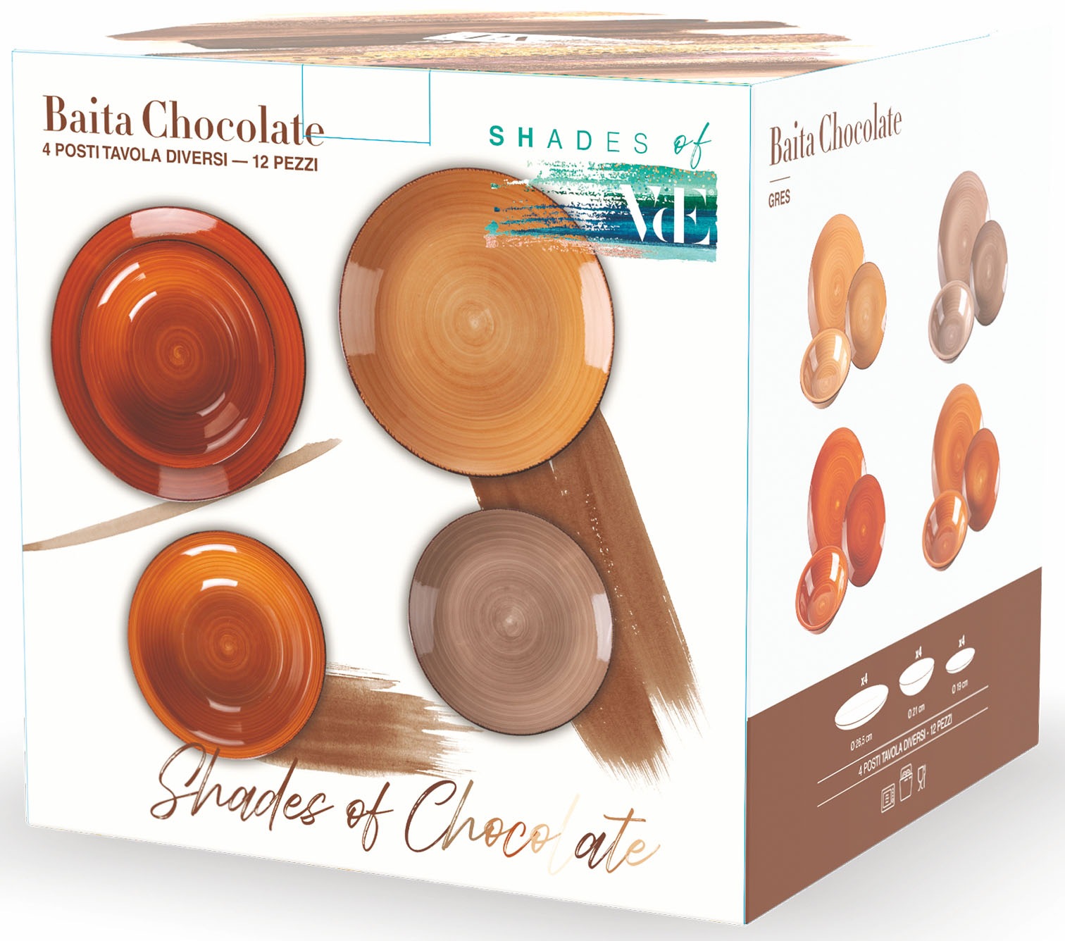 Villa d'Este Teller-Set »Geschirr-Set Baita Chocolate«, (Set, 12 tlg.), Service, Tafelservice