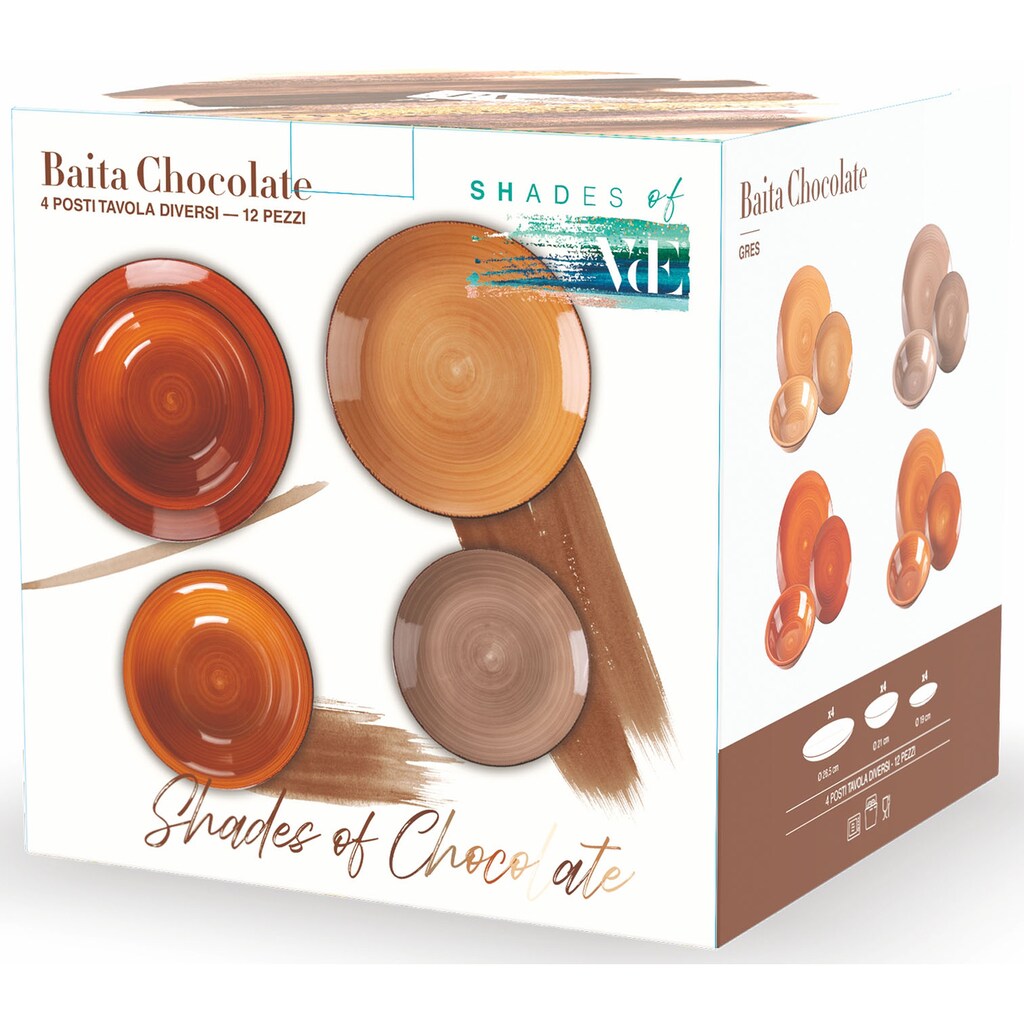 Villa d'Este Teller-Set »Geschirr-Set Baita Chocolate«, (Set, 12 tlg.)