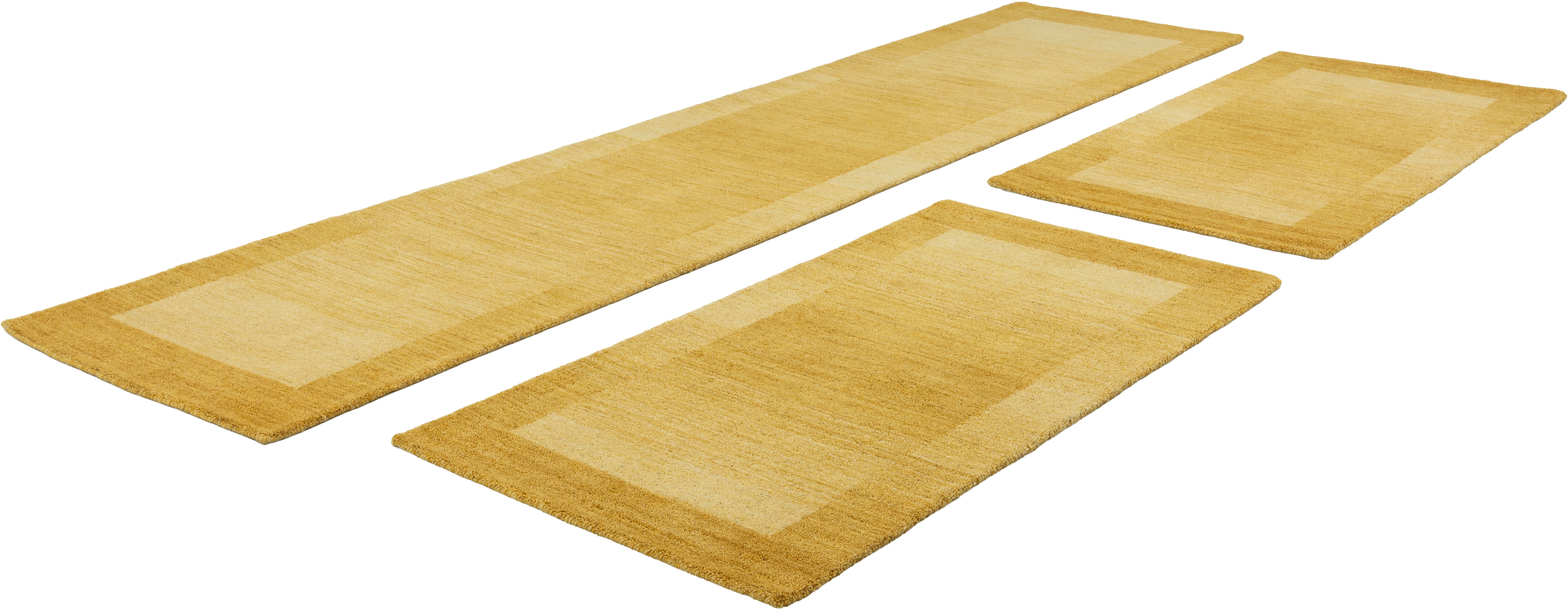 Bettumrandung THEKO, H:9mm, gelb, Obermaterial: 100% Wolle, Schlafzimmer, Bettumrandungen, "Gabbeh Super, Handweb, Teppich, Bordüre, reine Wolle",