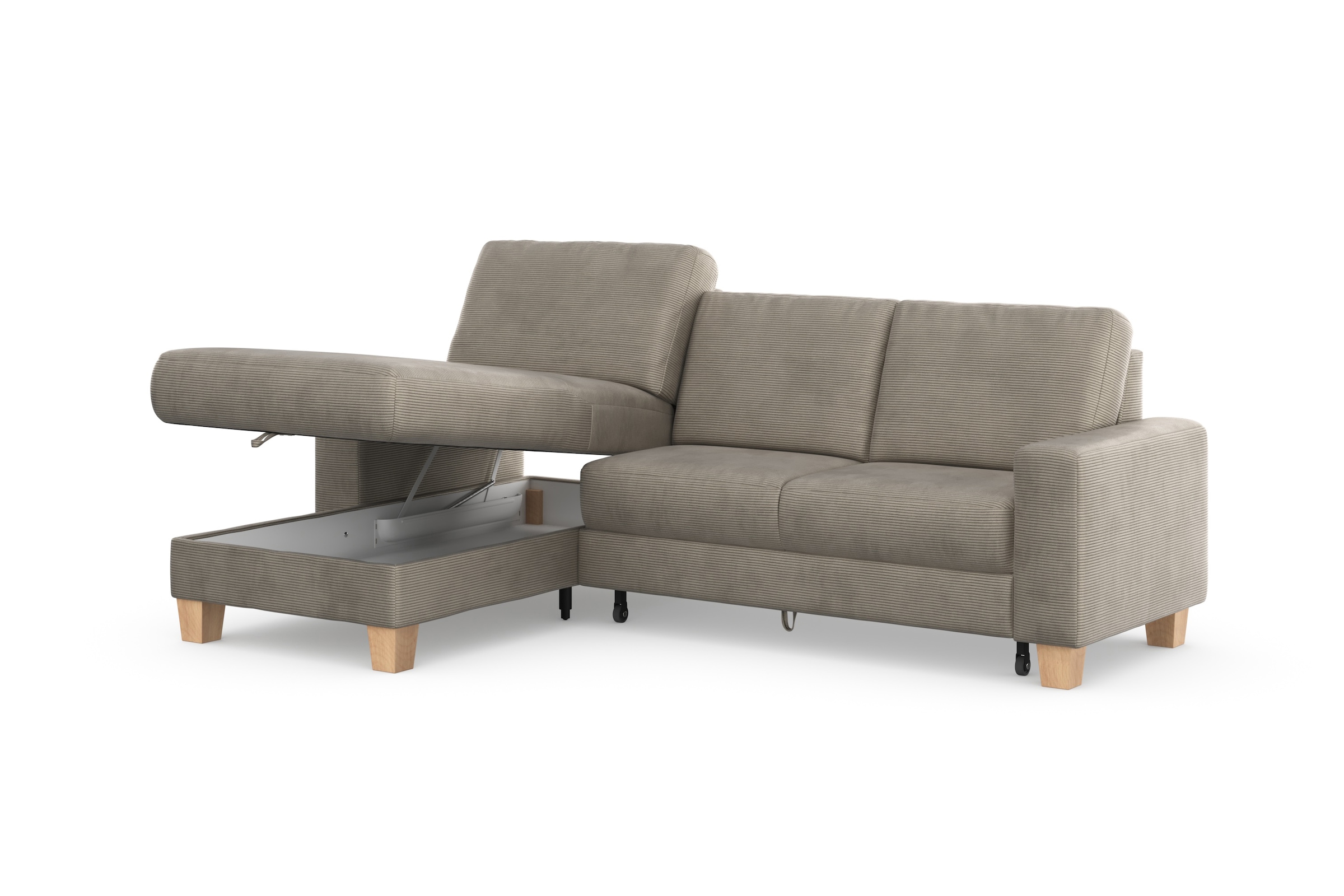 Home affaire Ecksofa »Summer L-Form«, mit Recamiere, mit oder ohne Bettfunktion und Bettkasten, Cord-Bezug