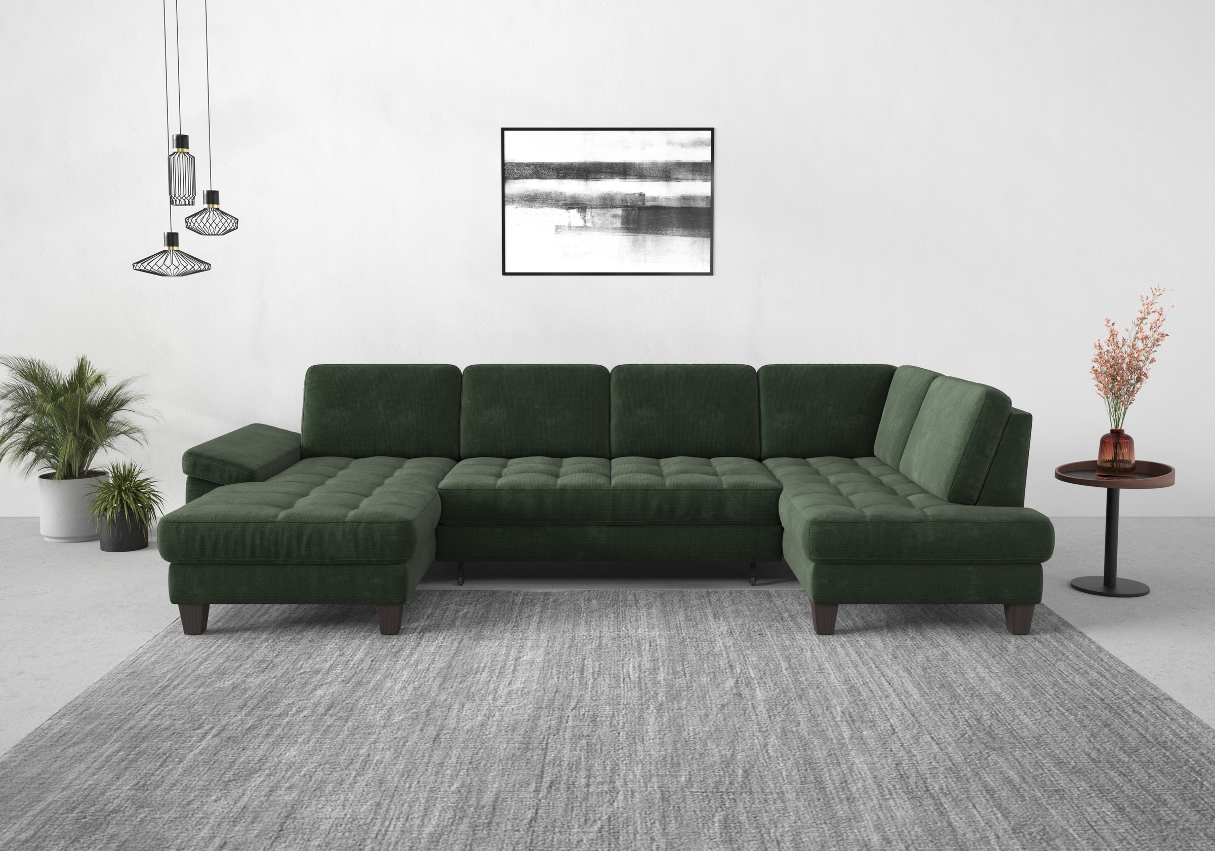 Wohnlandschaft SIT & MORE "Westham U-Form", grün (jungle), B:338cm H:88cm T:172cm, 90% Polyester 10%Polyamid, Sofas, Wohnlandschaft, wahlweise mit Bettfunktion, Bettkasten, Sitztiefenverstellung 7