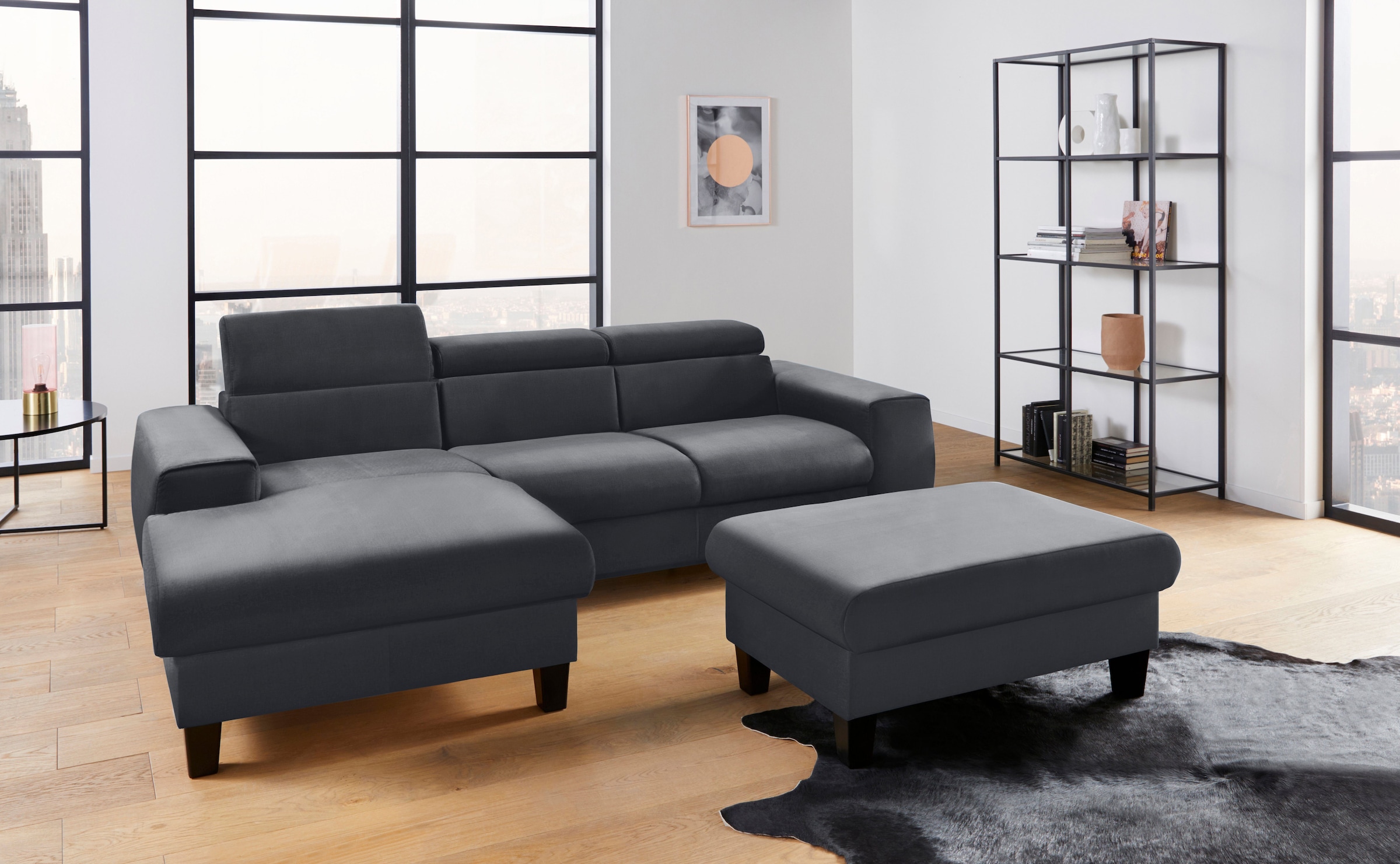 COTTA Polstergarnitur »Morven«, (Set), Set: bestehend aus Ecksofa und Hocker, Kopfteilverstellung