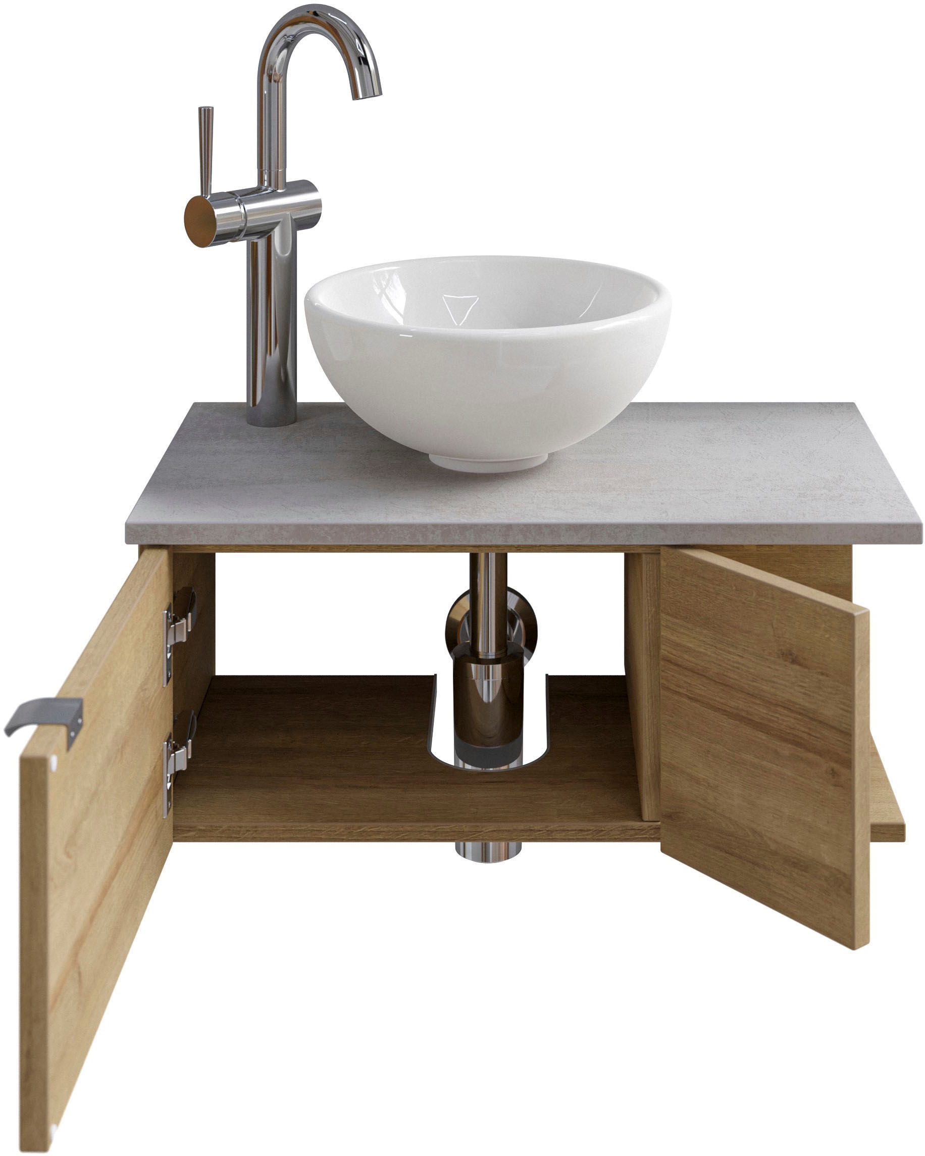 Saphir Waschtisch »Serie 6915 Waschschale mit Unterschrank für Gästebad, Gäste WC«, 61 cm breit, 2 Türen, offenes Fach, kleine Bäder, ohne Armatur
