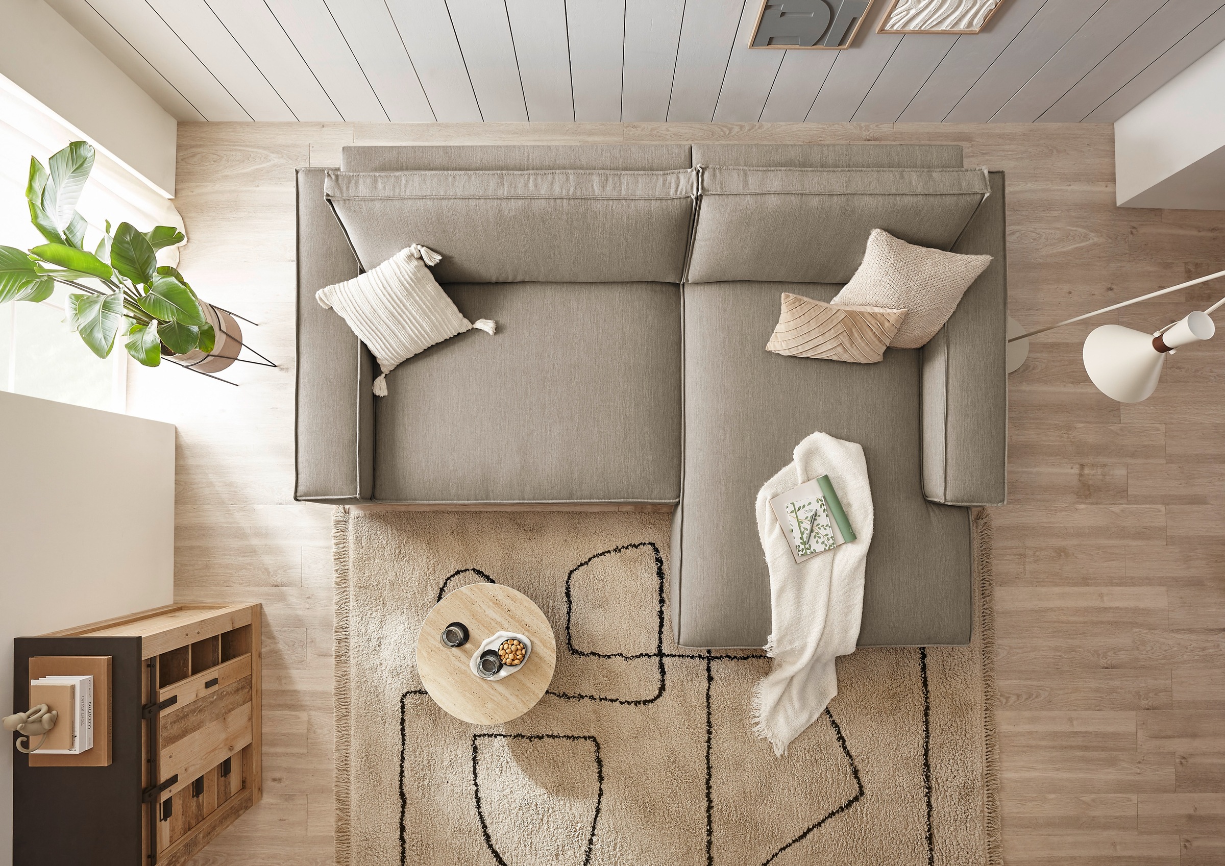 Home affaire Ecksofa »NEU: SHERWOODL XXL 284, Big-Sofa L-Form, tiefe Sitzfläche 95 cm, Cord,«, Leinenoptik, Recamiere rechts/links, auch als Schlafsofa stellbar