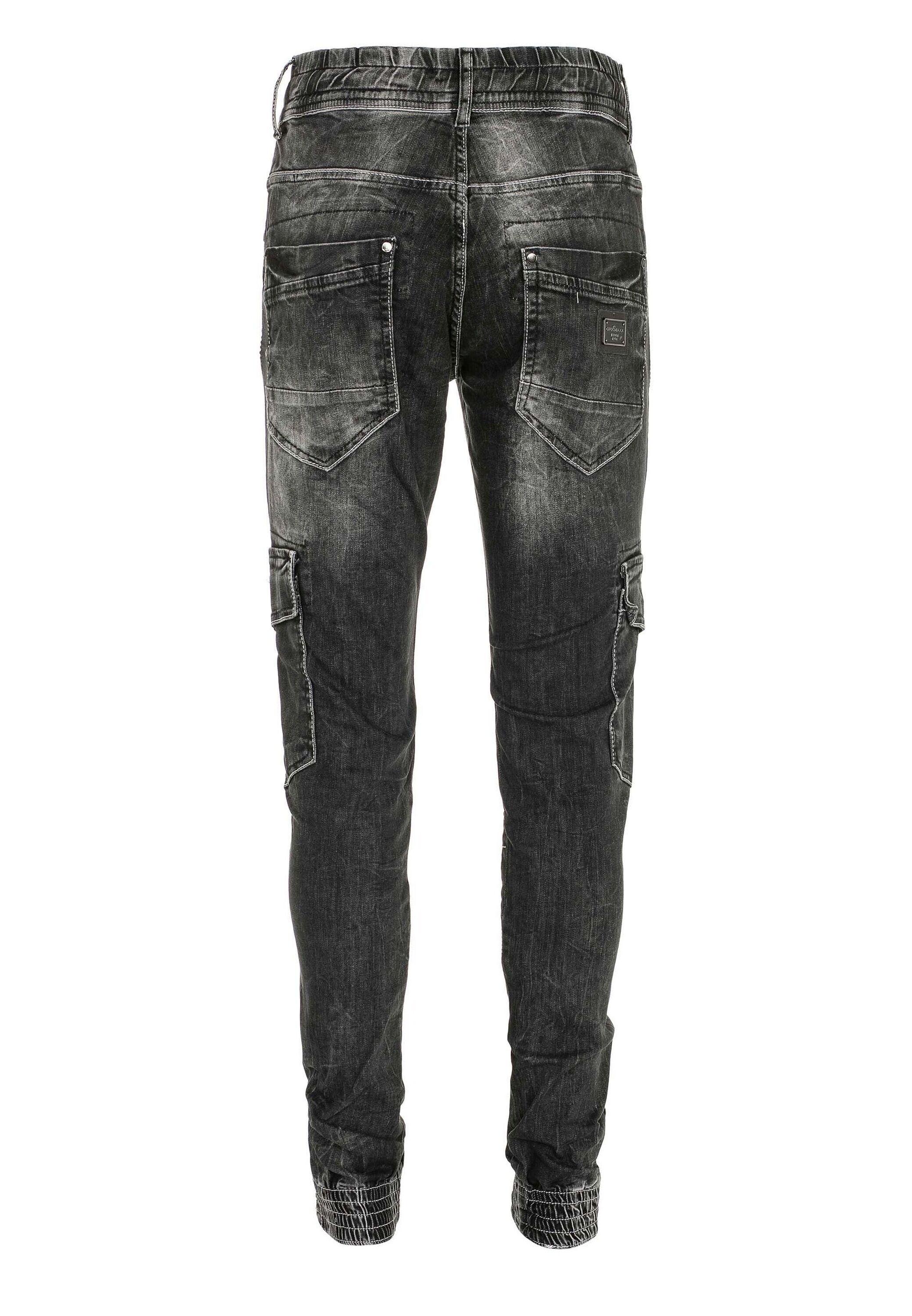 Cargojeans CIPO & BAXX "Jeans", Herren, Gr. 38, Länge 34, schwarz, 98% Baumwolle, 2% Elasthan, unifarben, skinny fit lang, Jeans, mit elastischen Bündchen am Saum, CD-446 3