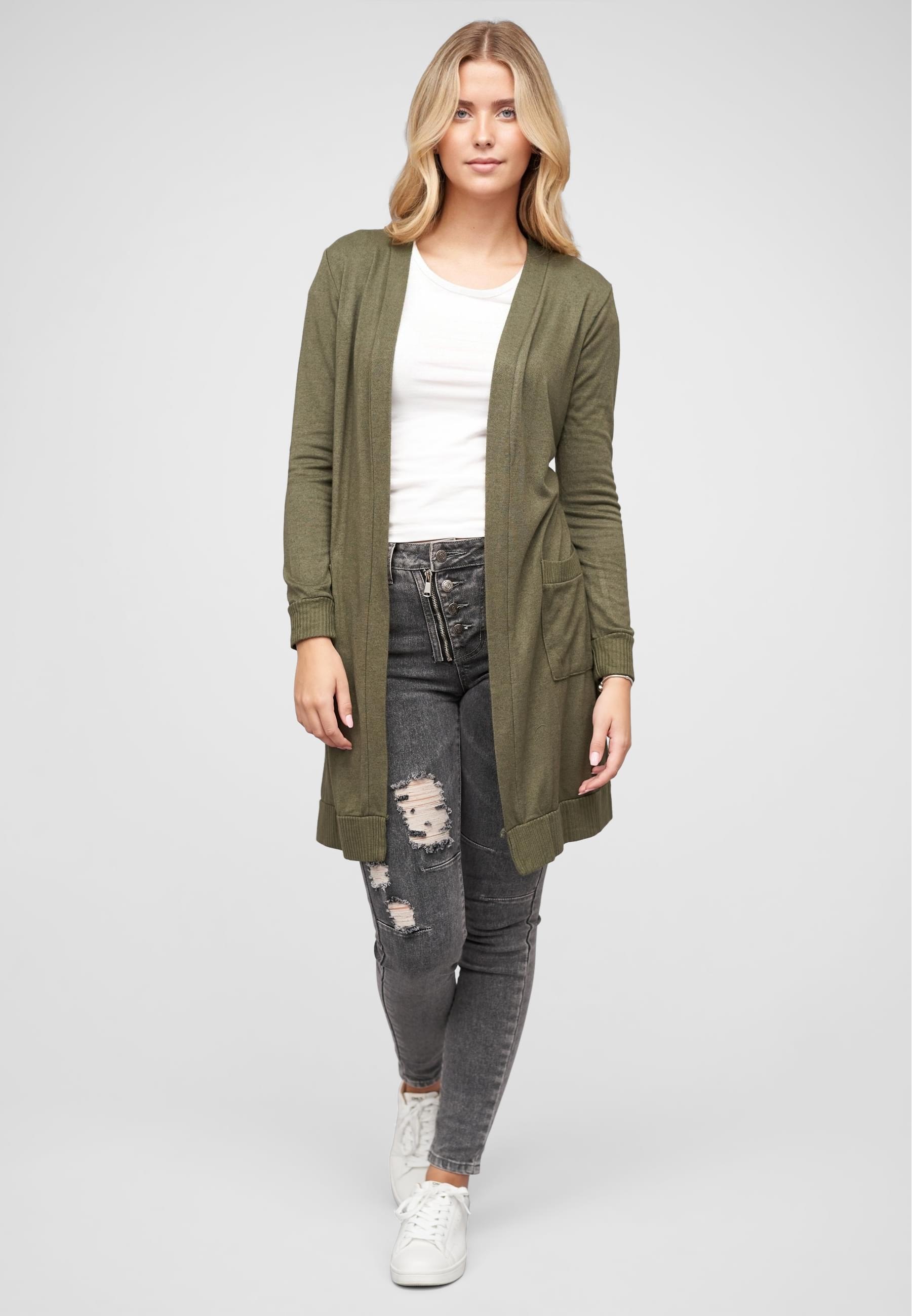 CLOUD 5IVE Strickjacke »CLOUD 5IVE Longform Viskose Cardigan mit 2 seitl. Taschen«