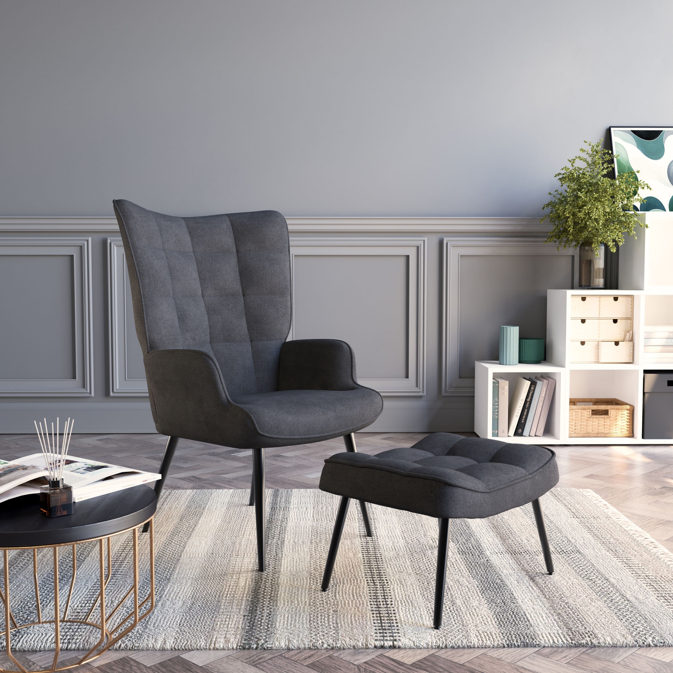HELA Loungesessel »PAROS«, (Set, 2 St., Sessel mit Hocker), Sessel mit Hocker;Loungesessel;4-Fuß Massiv;Webstoff;Armlehnen