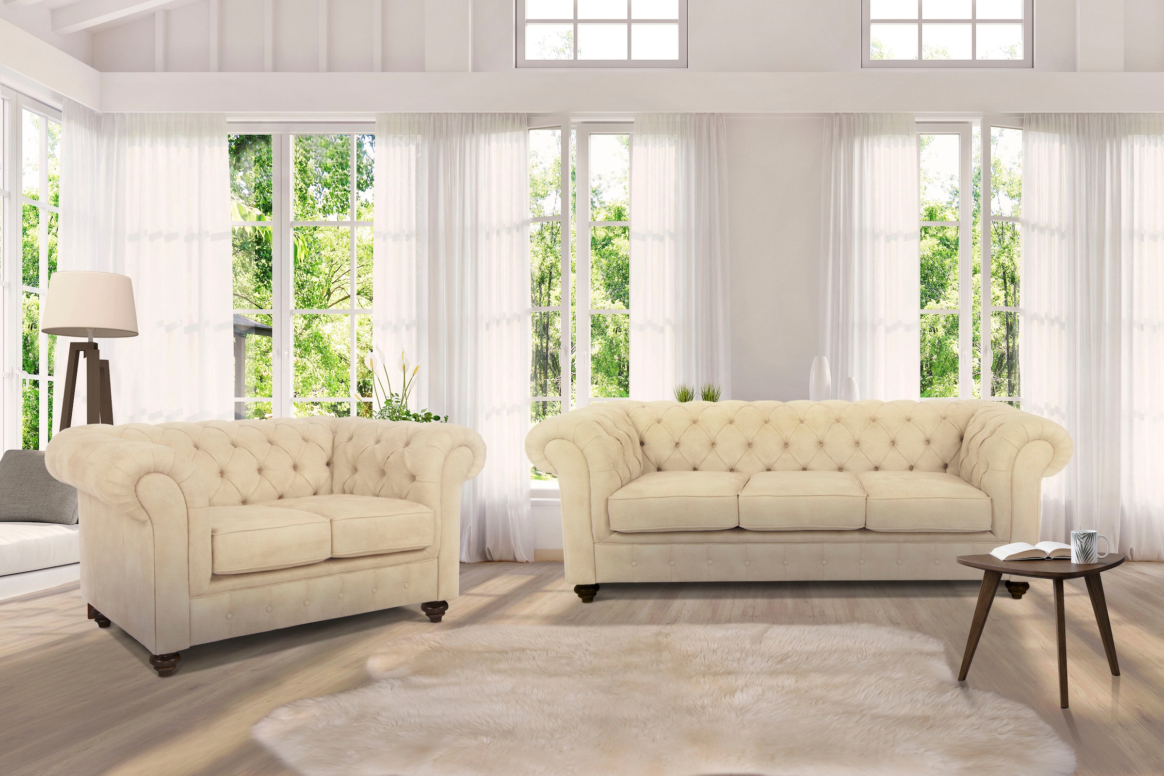 Home affaire Chesterfield-Sofa "Duc 3-Sitzer", hochwertige Knopfheftung im Rücken, Samtoptik mit changierender Optik