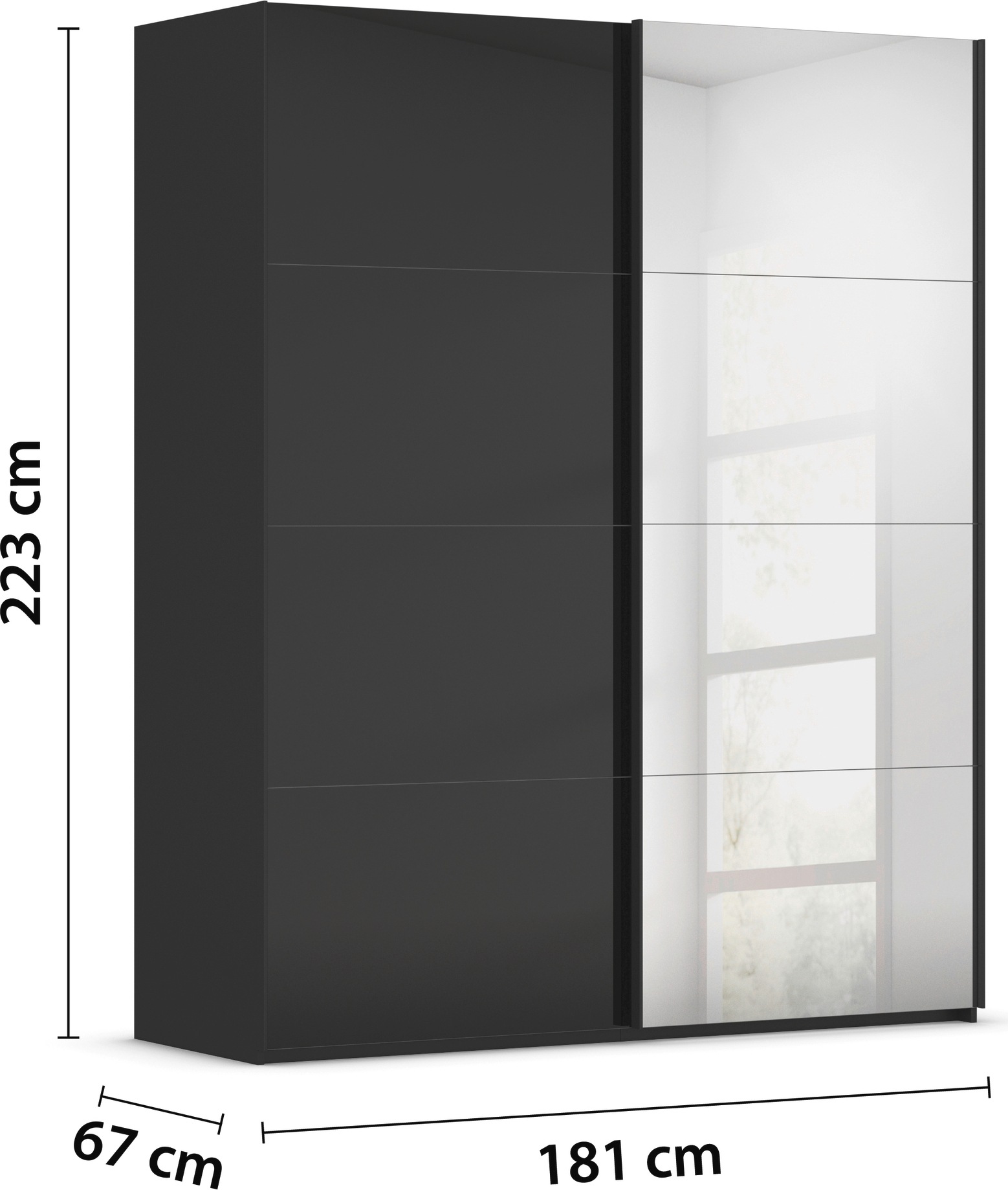 rauch Schwebetürenschrank »Kleiderschrank Schrank Garderobe Schlafzimmerschrank SCALE-FYRA«, edle viergeteilte Türen Spiegel/Glas-Mix viele Farben MADE IN GERMANY
