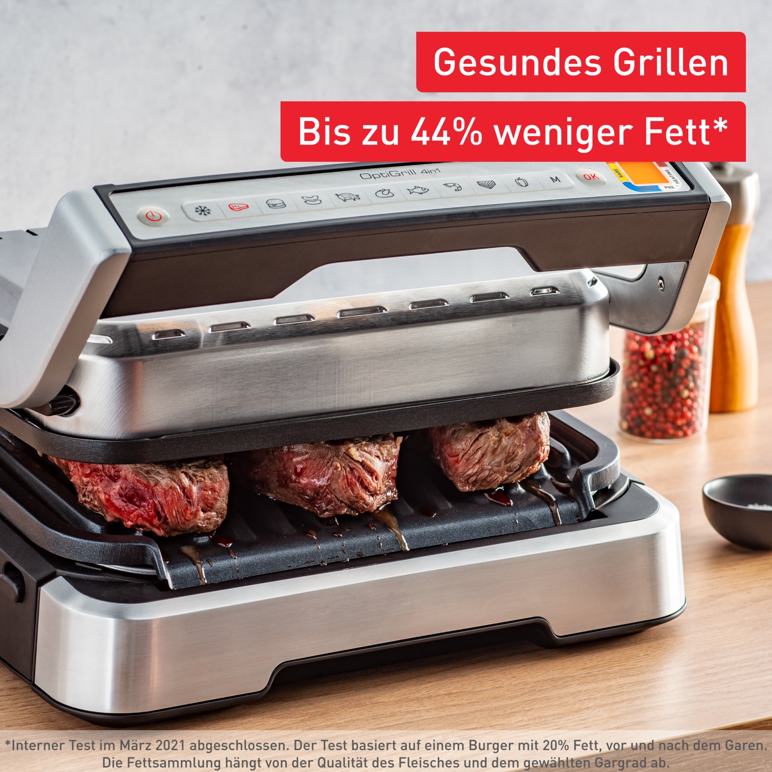 Tefal Kontaktgrill »GC774HP OptiGrill 4in1«, 2100 W, inkl. Backschale, aufklappbar. Gratis: Hamburger Presse