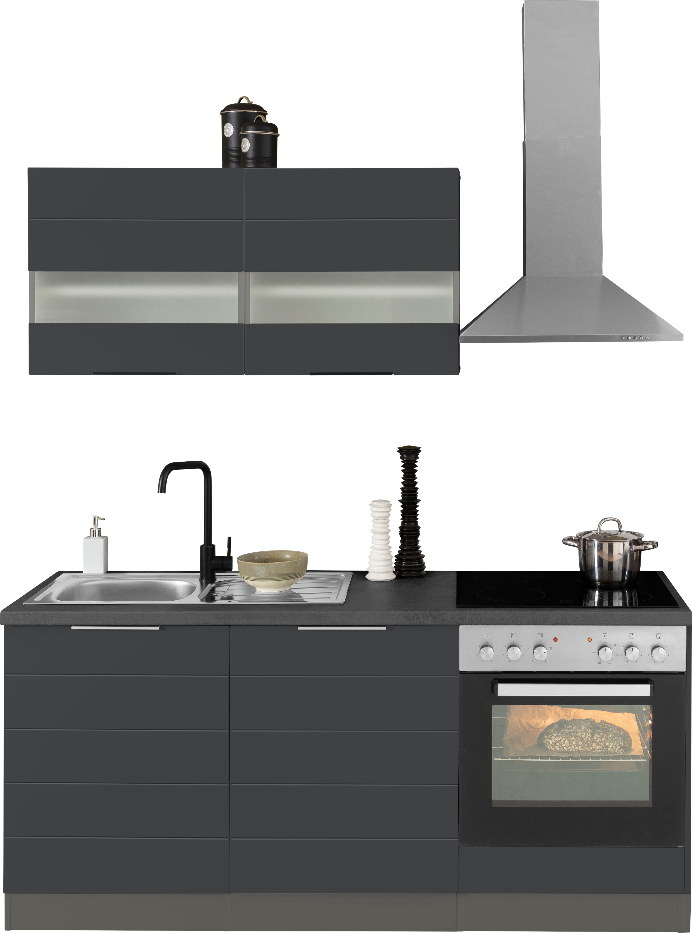 KOCHSTATION "KS-Luhe" 180 cm breit, wahlweise mit oder ohne E-Geräten, gefräste MDF-Fronten