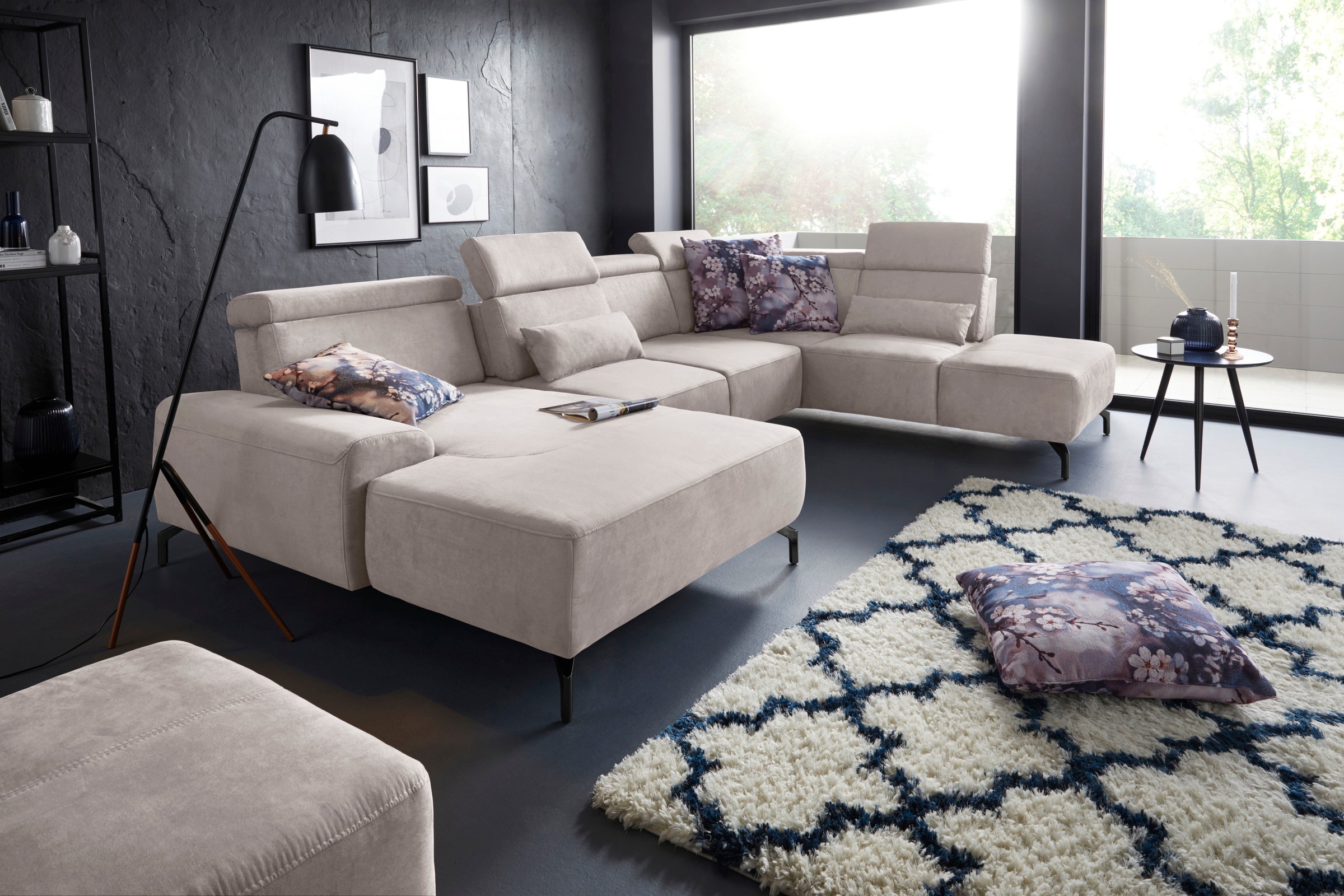 sit&more Wohnlandschaft »Gizeh U-Form«, 15 cm Fußhöhe, inklusive Sitztiefenverstellung und Kopfteilverstellung