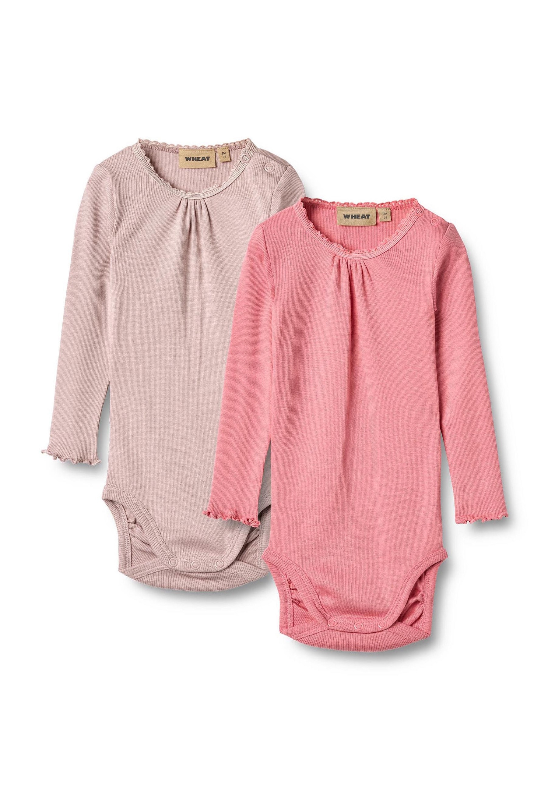 Blusenbody WHEAT "WHEAT 2 Rib Body L/S Lotta", Mädchen, Gr. 92, pink lila, 48% Baumwolle (Bio), 48% Modal, 4% Elasthan, Bodys