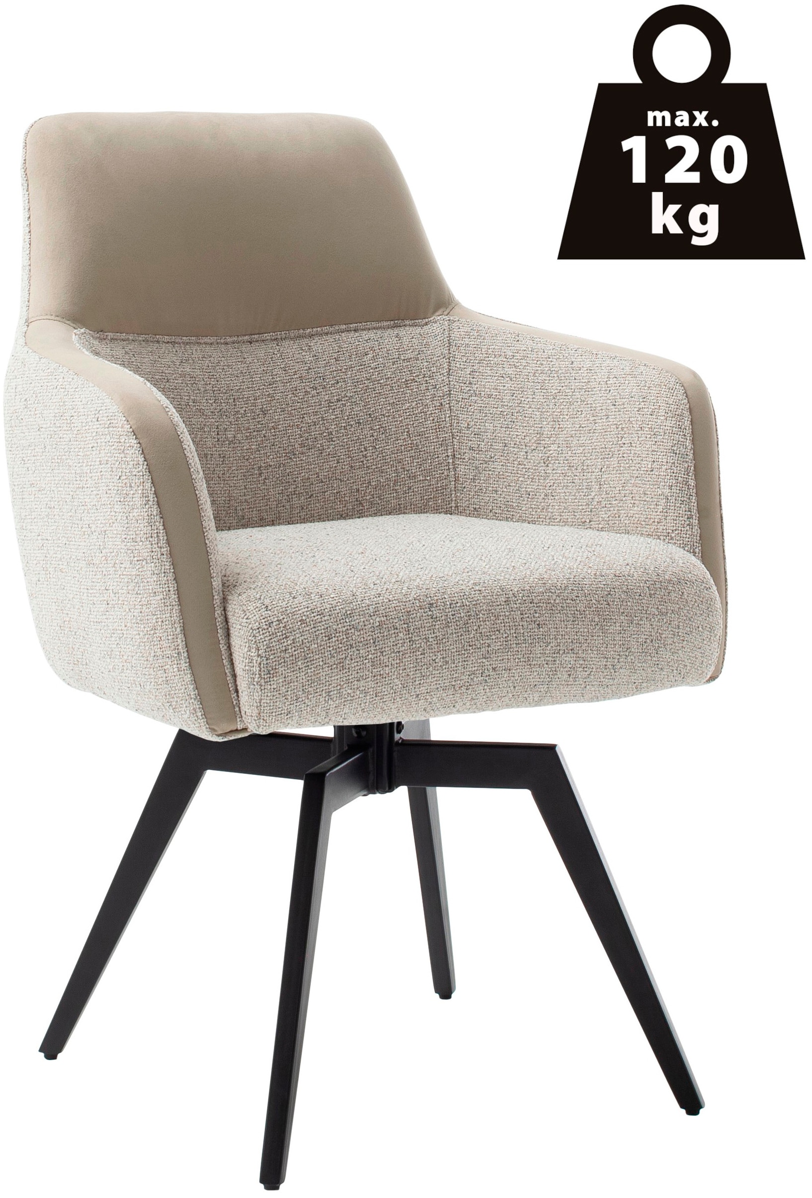 MCA furniture Armlehnstuhl »MILAGRO Esszimmerstuhl (2er Set)«, (Set), 2 St., Strukturstoff, 180° drehbar, Taschenfederkern, Metall, Vintagelook, belastbar 120 kg