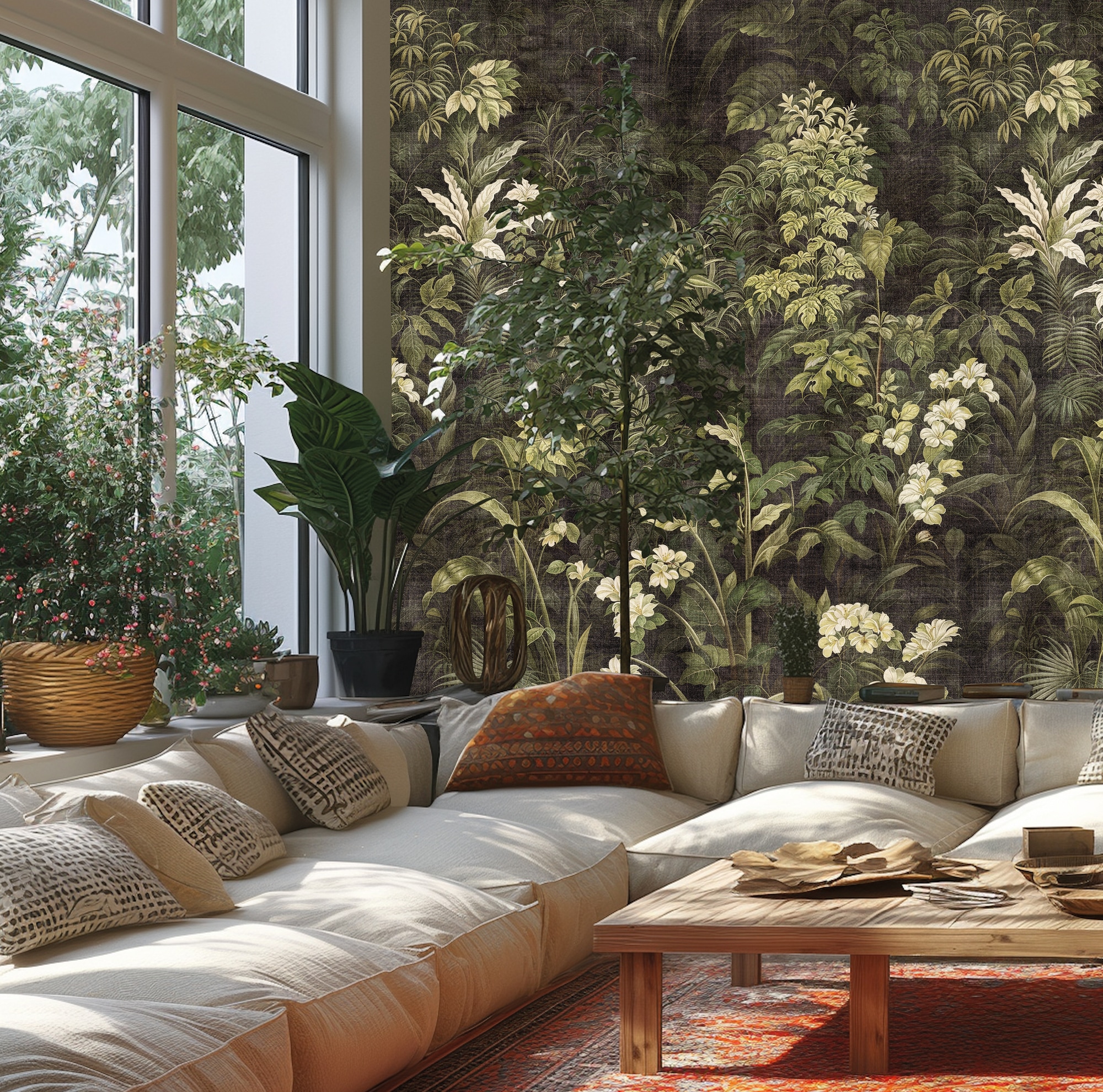 living walls Vliestapete "Fototapete Dschungeloptik Dunkelgrün erweiterbar" floral strukturiert