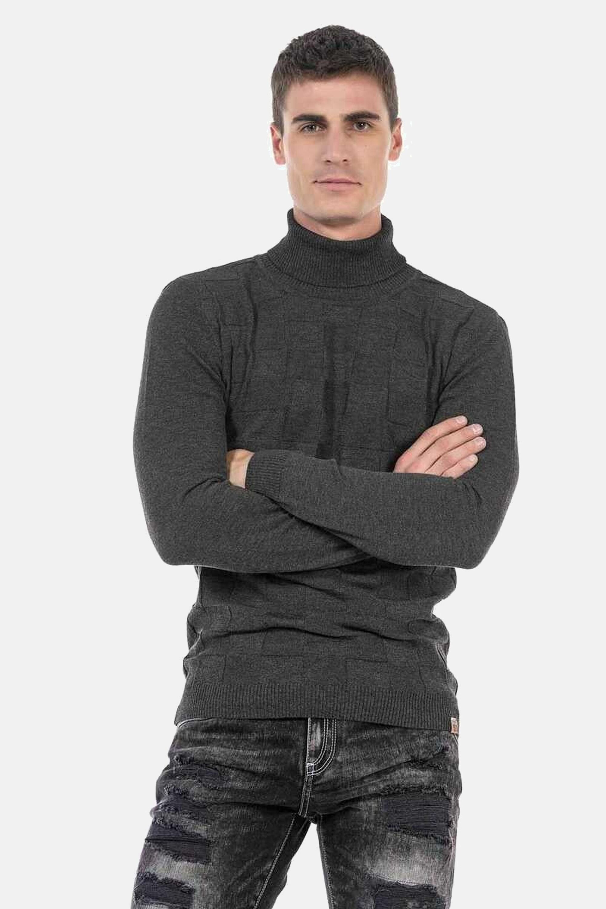 Cipo & Baxx Rollkragenpullover "Pullover" 1 Stk. tlg. mit kariertem Strickm günstig online kaufen