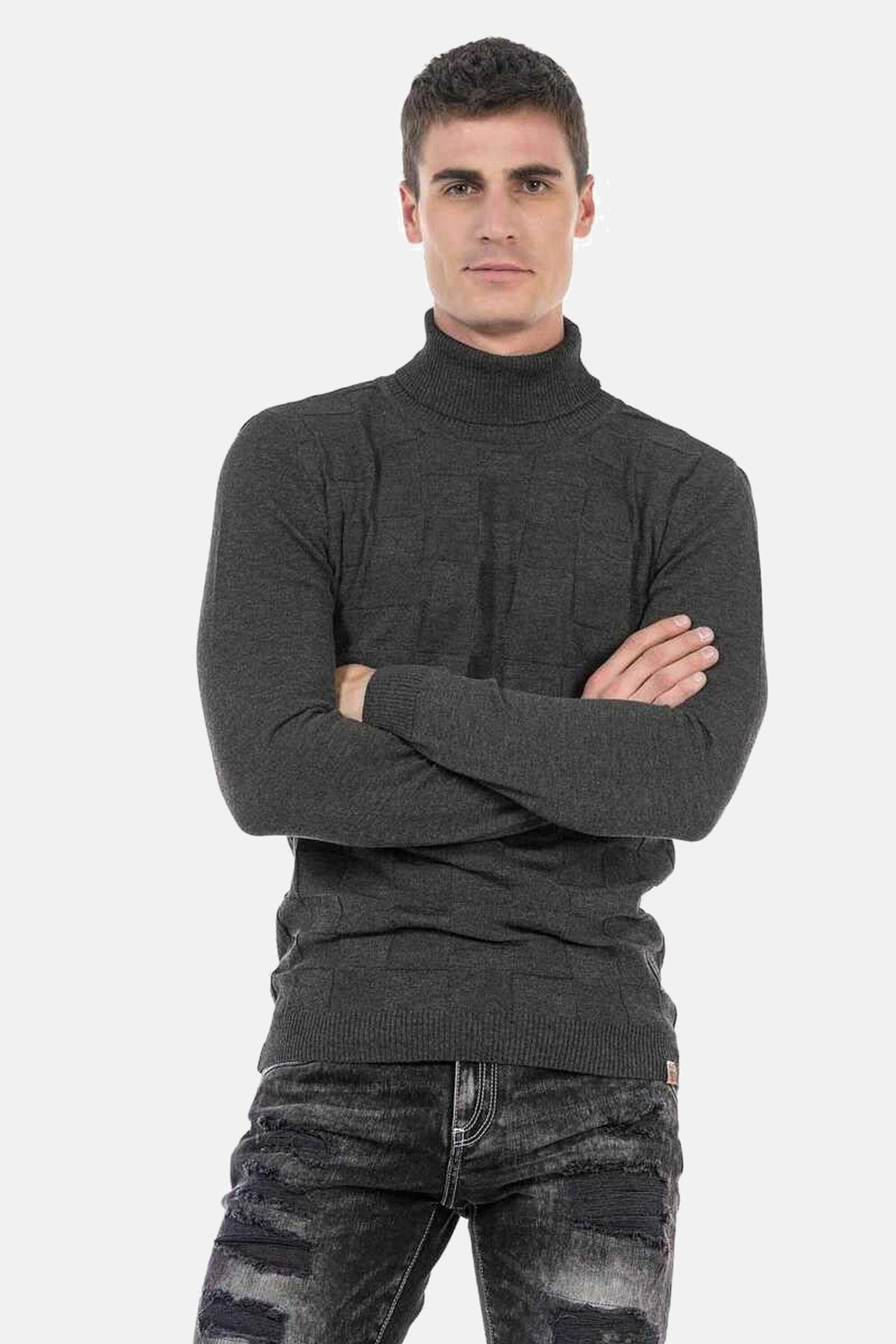 Cipo & Baxx Rollkragenpullover "Pullover", (1 tlg.), mit kariertem Strickmu günstig online kaufen