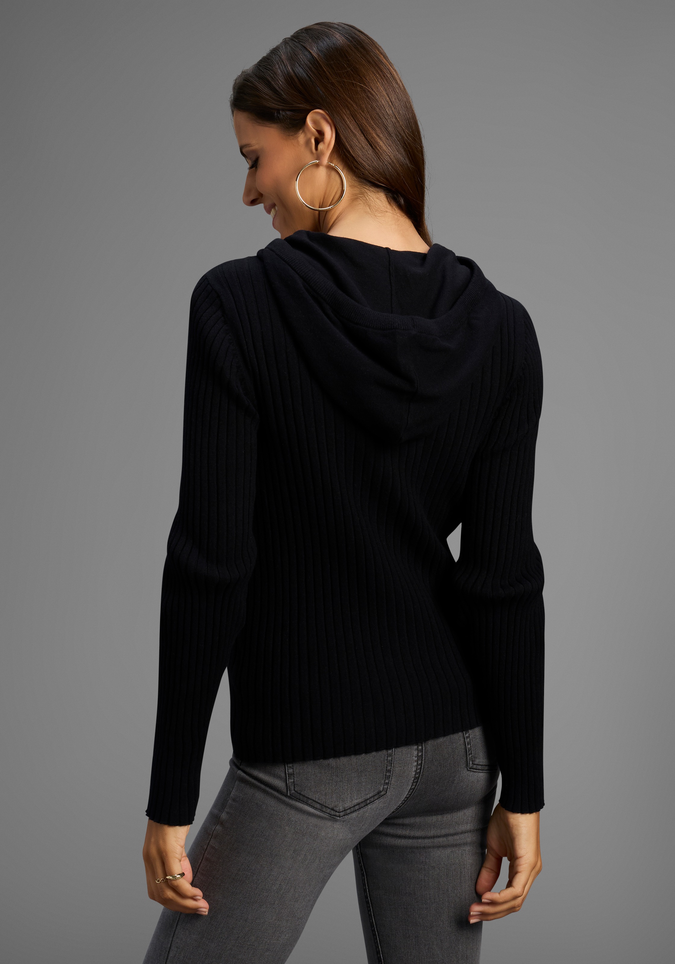 Laura Scott Kapuzenstrickjacke, mit 2-Wege-Reißverschluss aus Rippe - NEUE KOLLEKTION
