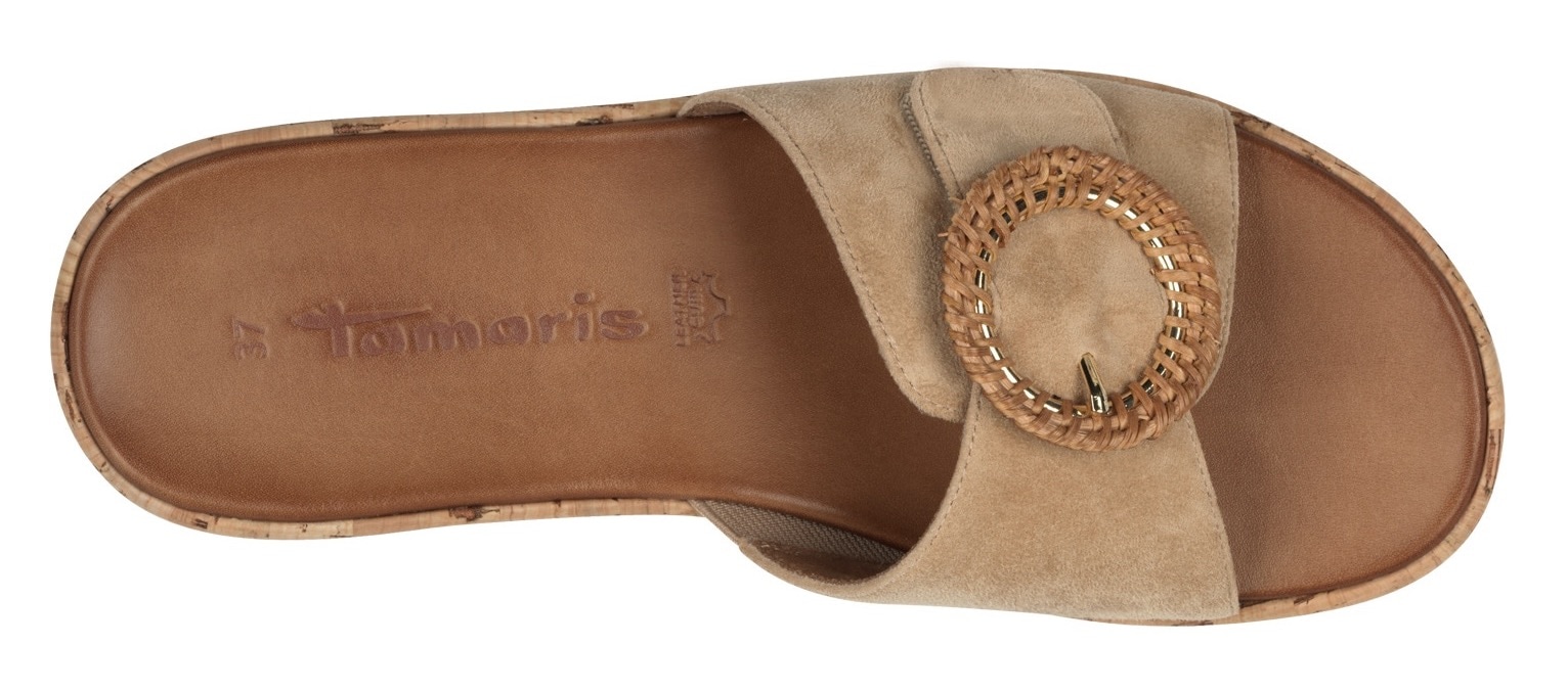 Tamaris Pantolette, Keilabsatz, Sommerschuh, Schlupfschuh mit hübscher Zierschnalle
