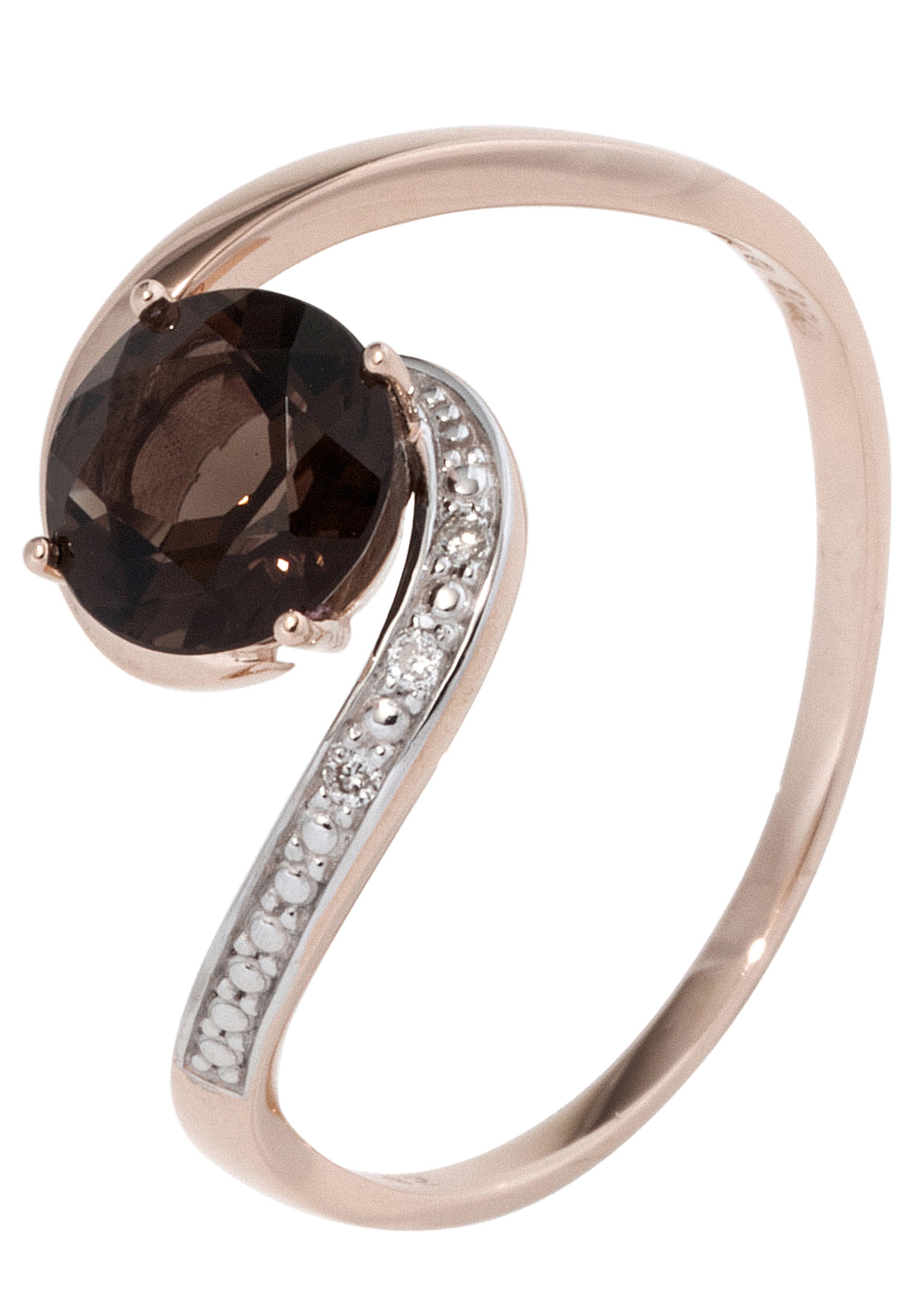 JOBO Fingerring »Ring mit Rauchquarz und 3 Diamanten«, 585 Roségold bicolor