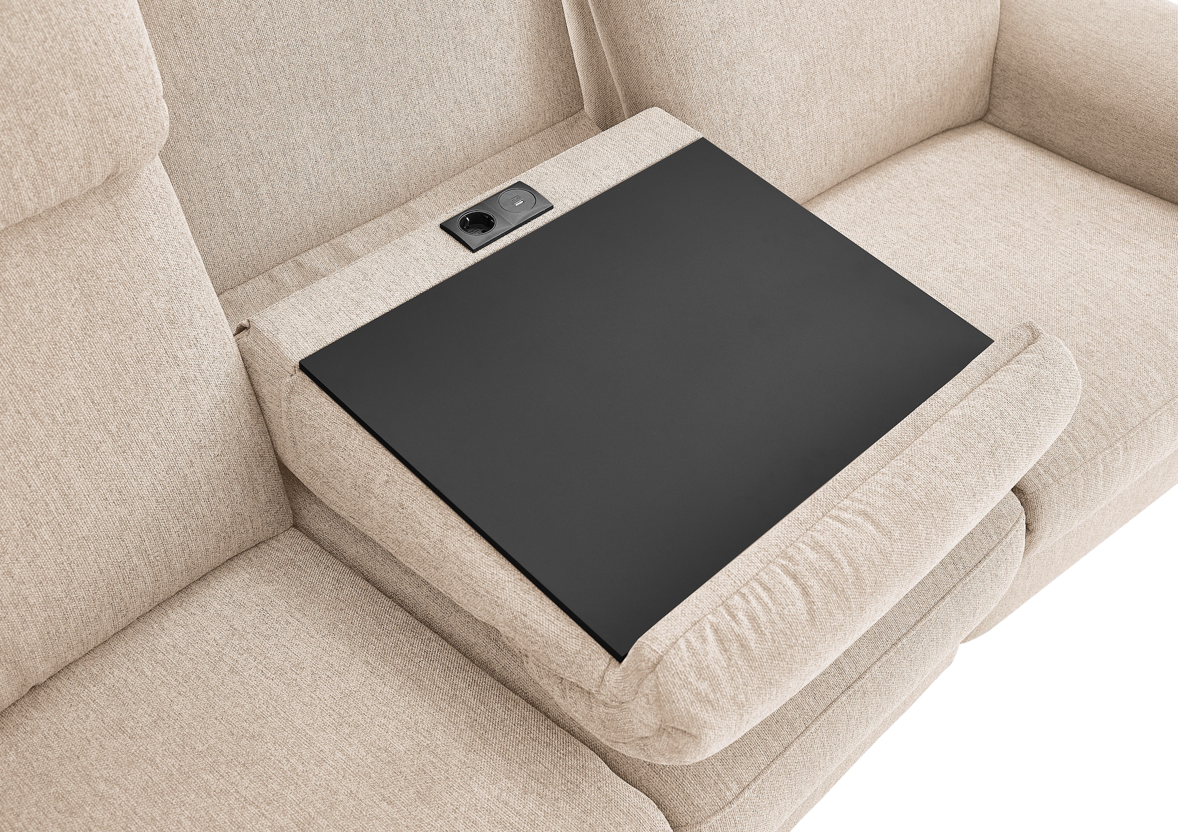 Home affaire Polstergarnitur »Turin, 2,5- & 3-Sitzer mit elektrischer Relaxfunktion« Set, 4 tlg. tlg. inkl. Tisch, USB & Steckdose, Federkern & pflegeleichtem Bezug