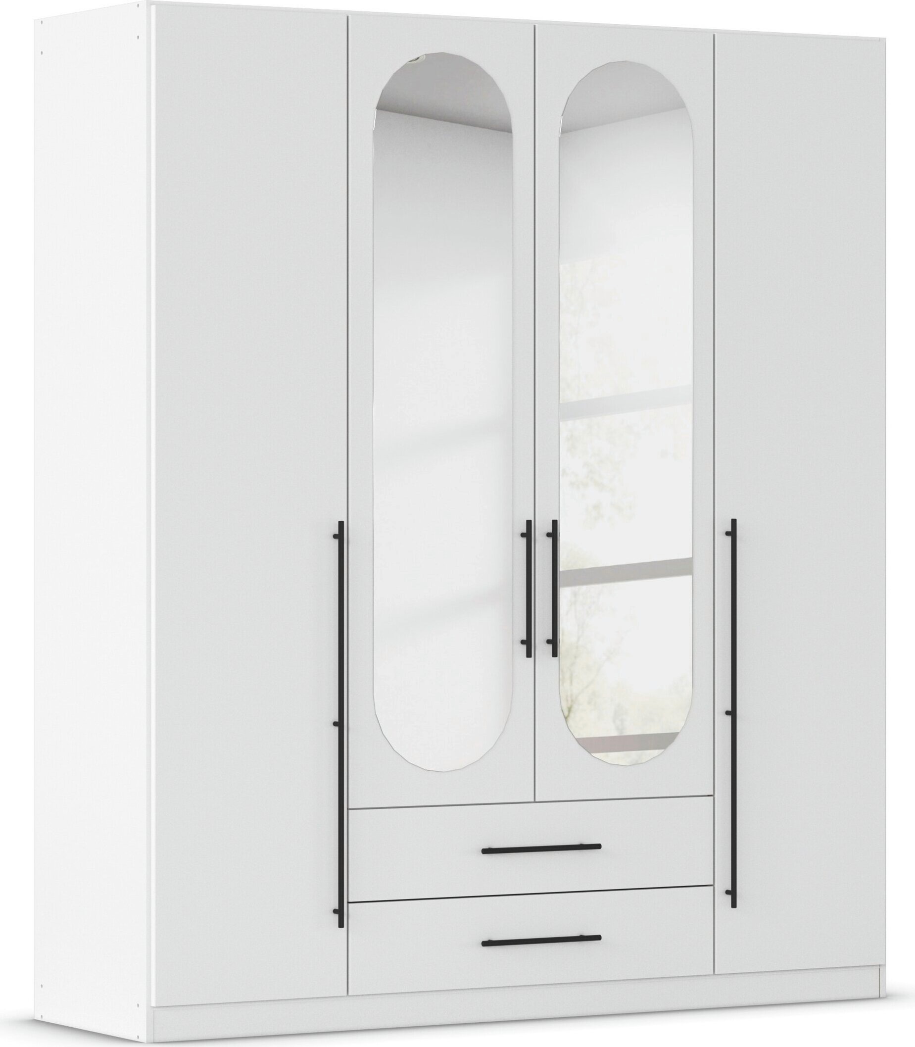OTTO home Kleiderschrank "Schlafzimmer Schrank Garderobe RONDO Breiten 136/181/226/271 cm" 3 verschiedene Ausstattungen BASIC/CLASSIC/PREMIUM (inkl. SOFT-CLOSE), elegante ovale Spiegelelemente Metallgriffe in Schwarz MADE IN GERMANY